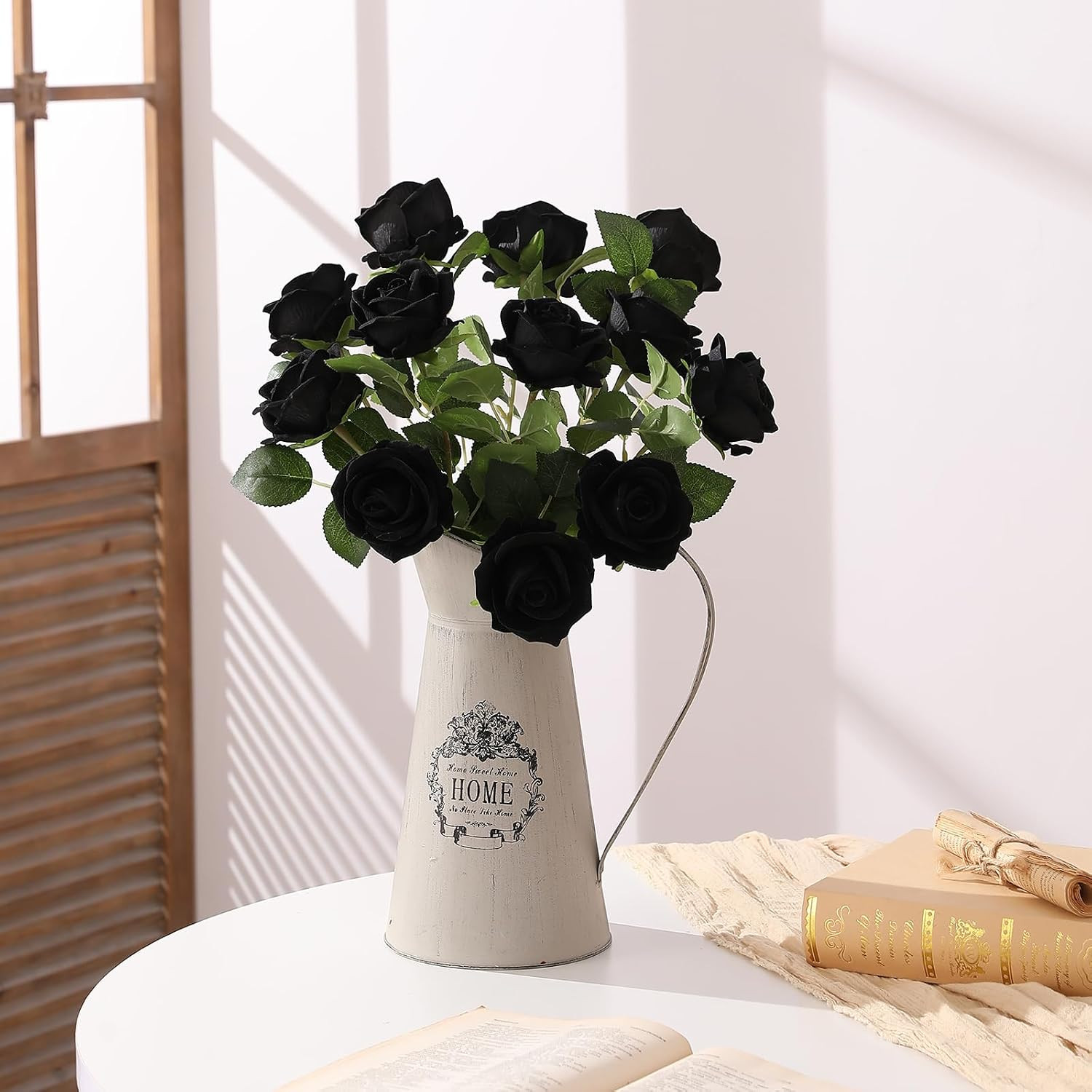 12PCS Artificial Flowers Fake Roses, Realistic Velvet Long Stem Red Roses Bouque