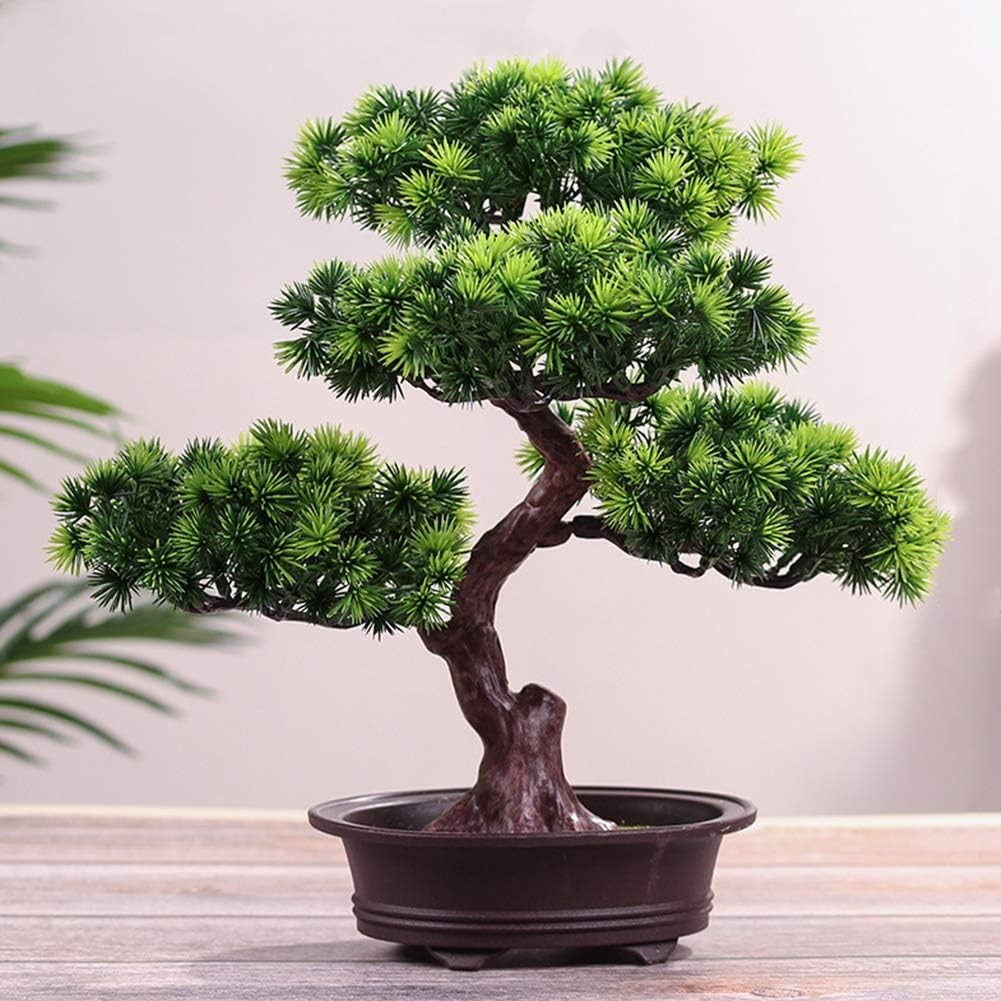 KOET Artificial Bonsai Pine Tree, 11Inch Faux Potted Plant Desk Display 2