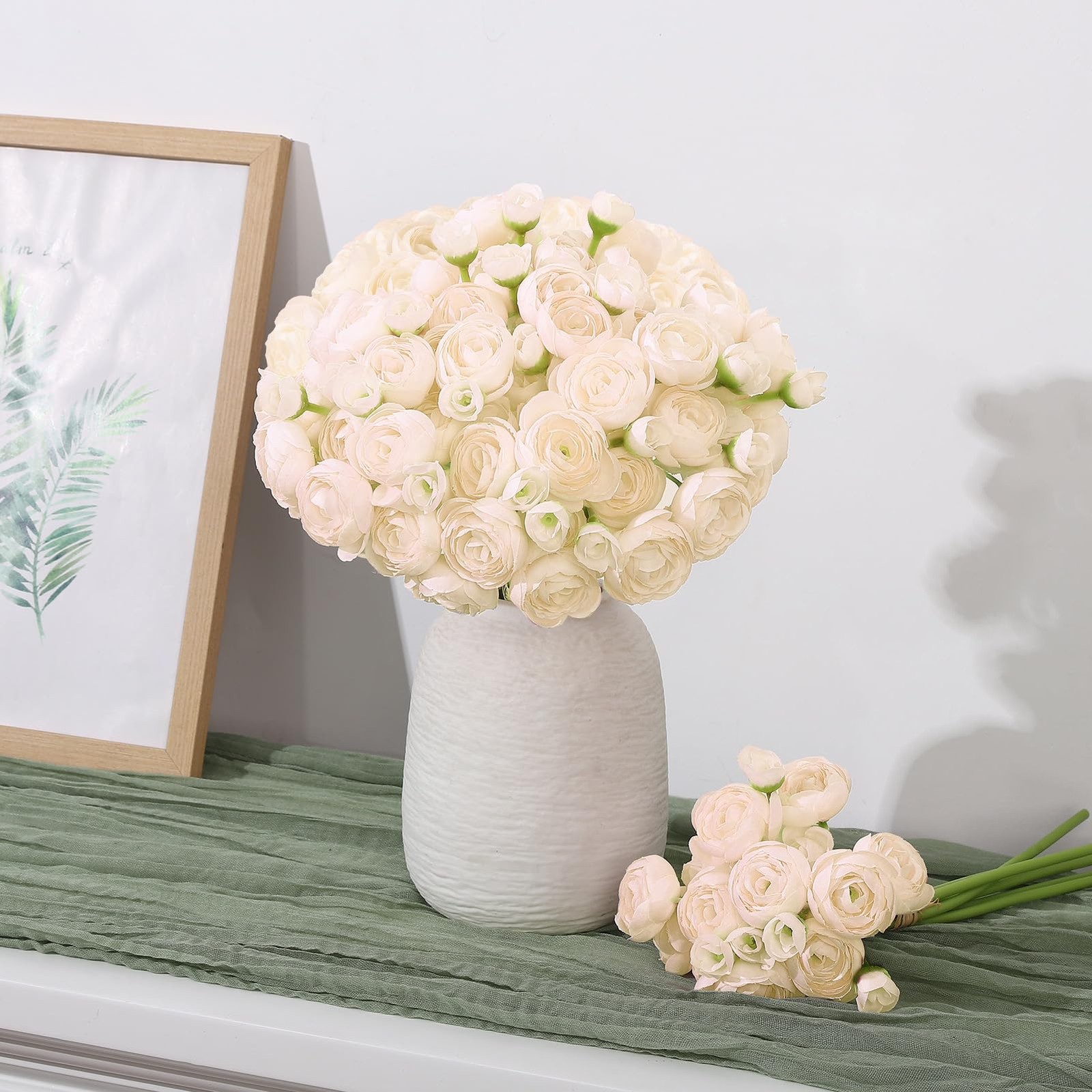 Ovveroche 5 Bouquets Cream Ranunculus Artificial Flowers, 30 Pcs Silk Mini Fa…
