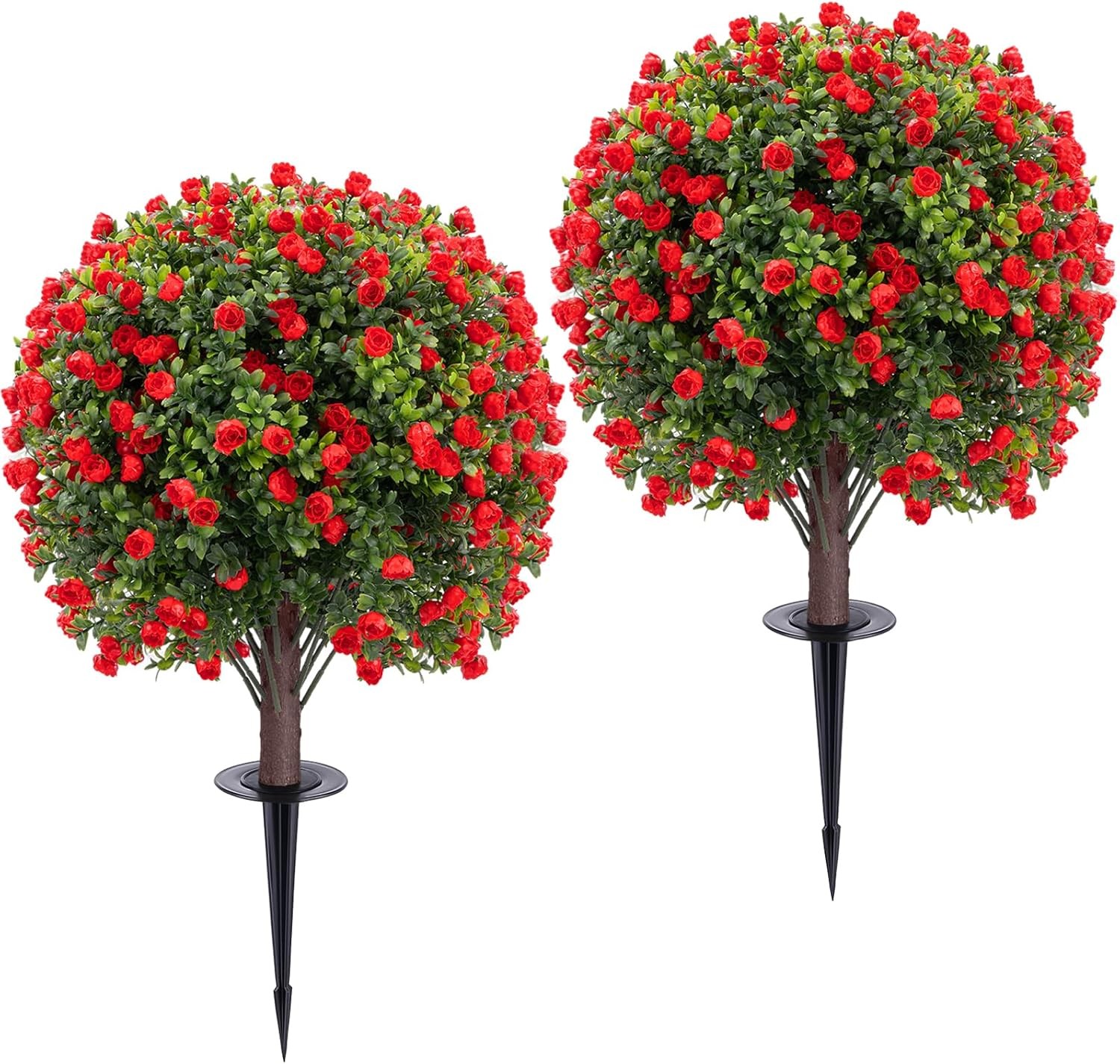 2 Set Artificial Rose Boxwood Topiary Ball Tree 26″ UV Resistant Faux Greenery