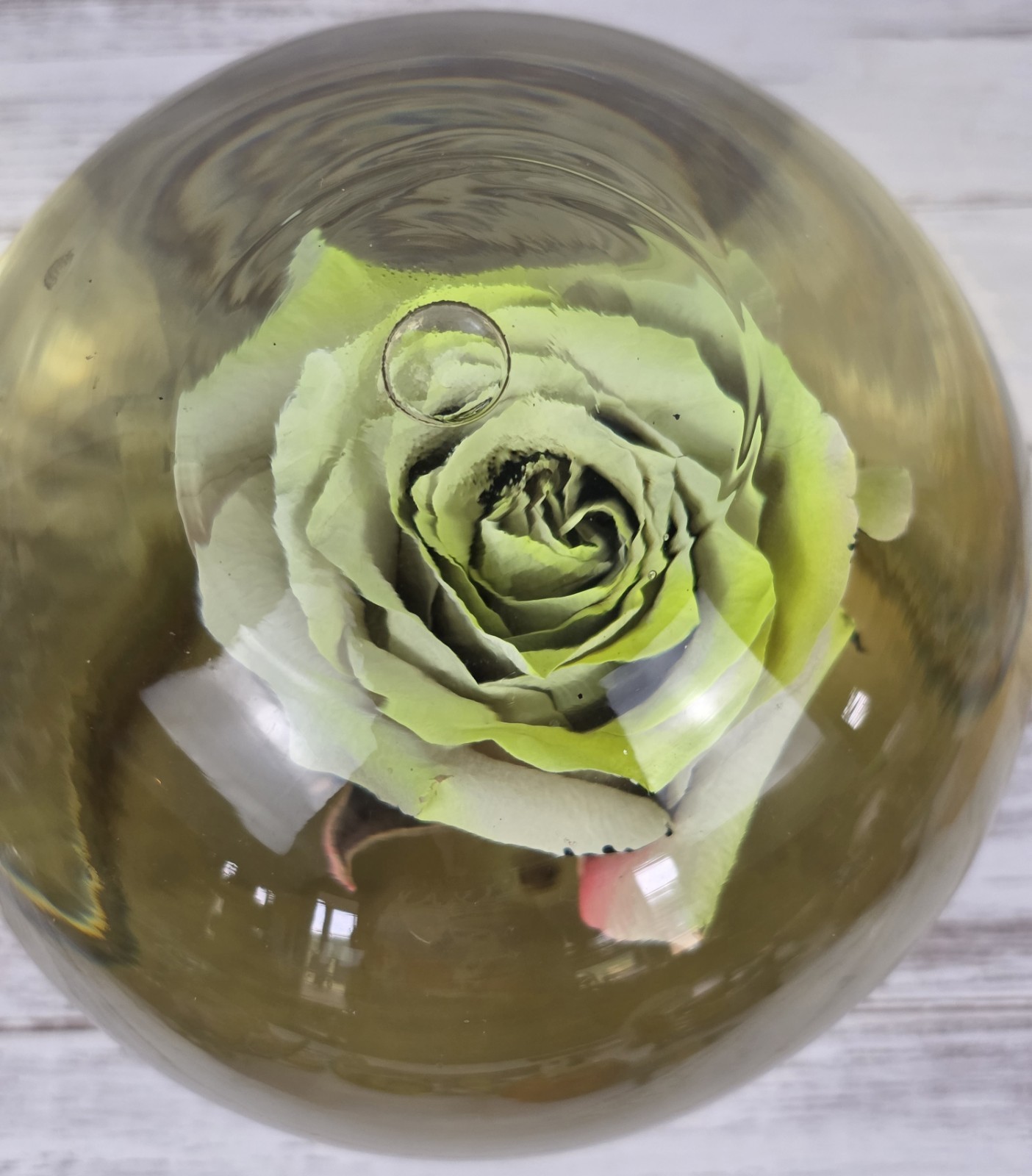 Vintage Forever Yellow/Pink Rose In Glass Ball Water Dome Globe Large 6.5″