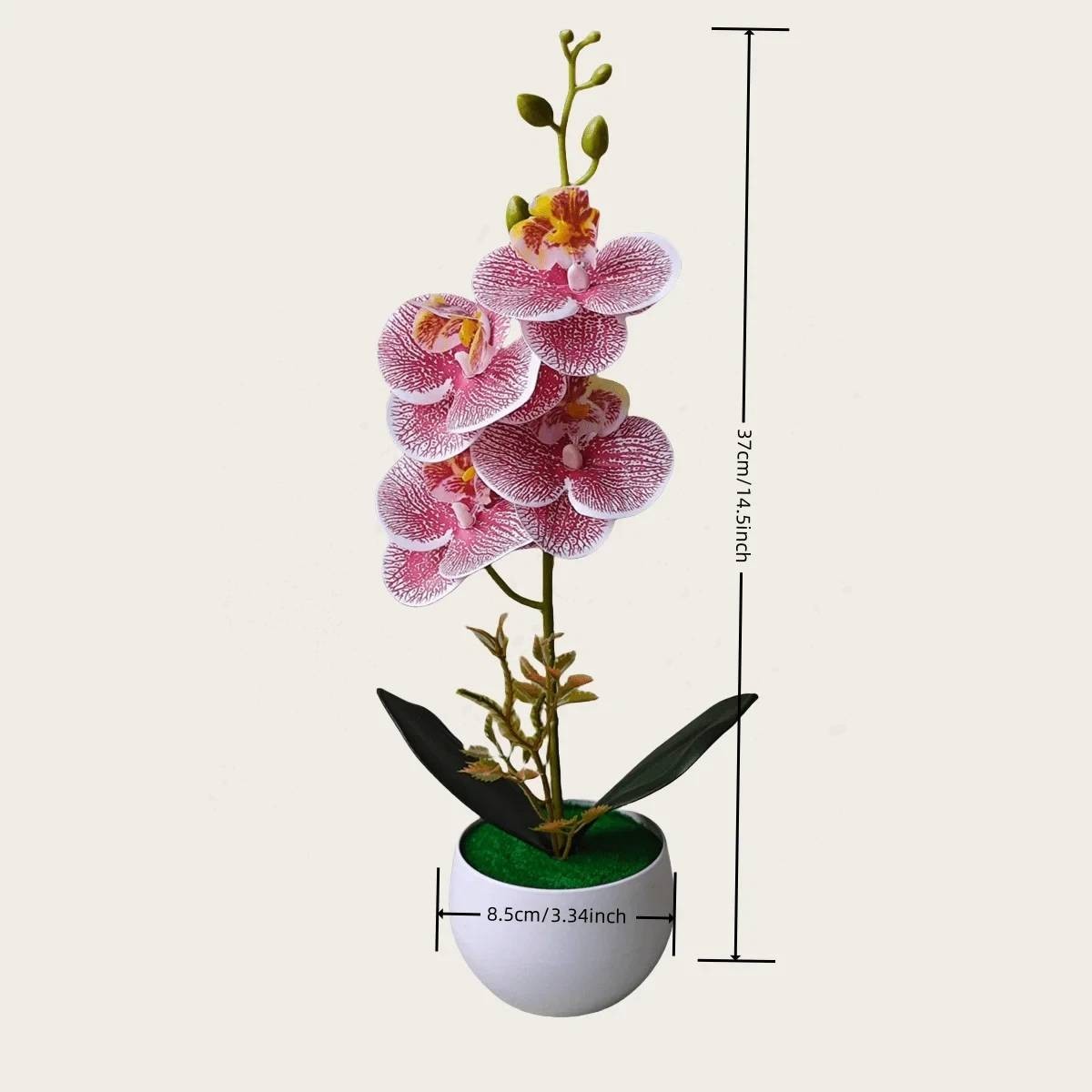Purple Striped Artificial Orchid Potted Plant Fake Flower Table Decor