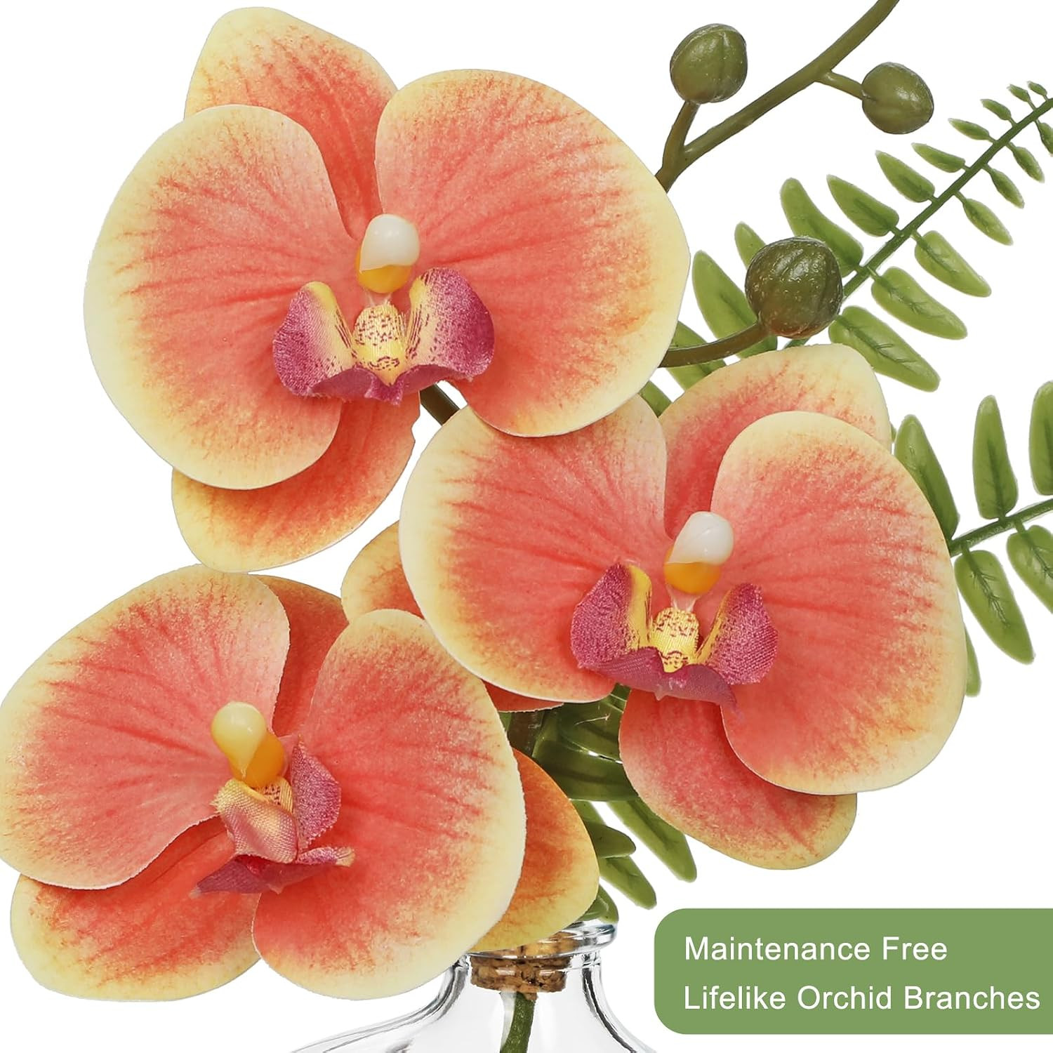 Elegant Faux Orchid in Glass Vase – Small Phalaenopsis Centerpiece