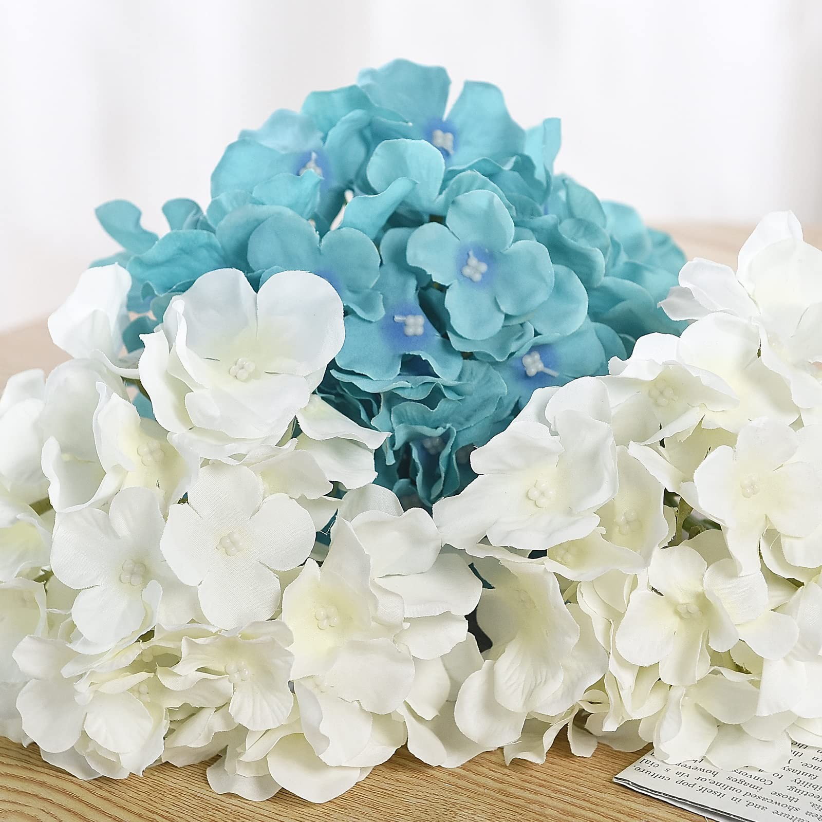 LUSHIDI 10PCS Silk Hydrangea Heads with Stems Artificial Flowers for Wedding Par