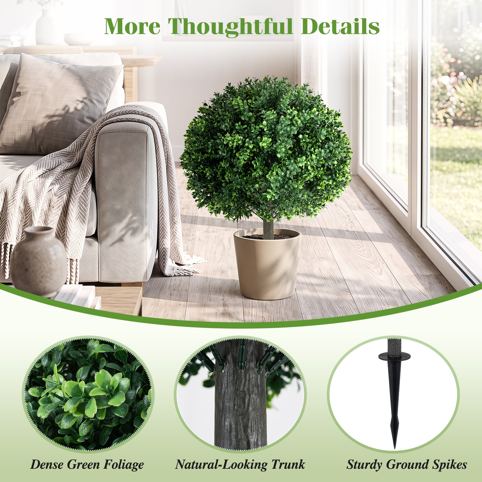 27″ Artificial Boxwood Topiary Trees Set of 2, Faux Shrubs with Ground Spikes