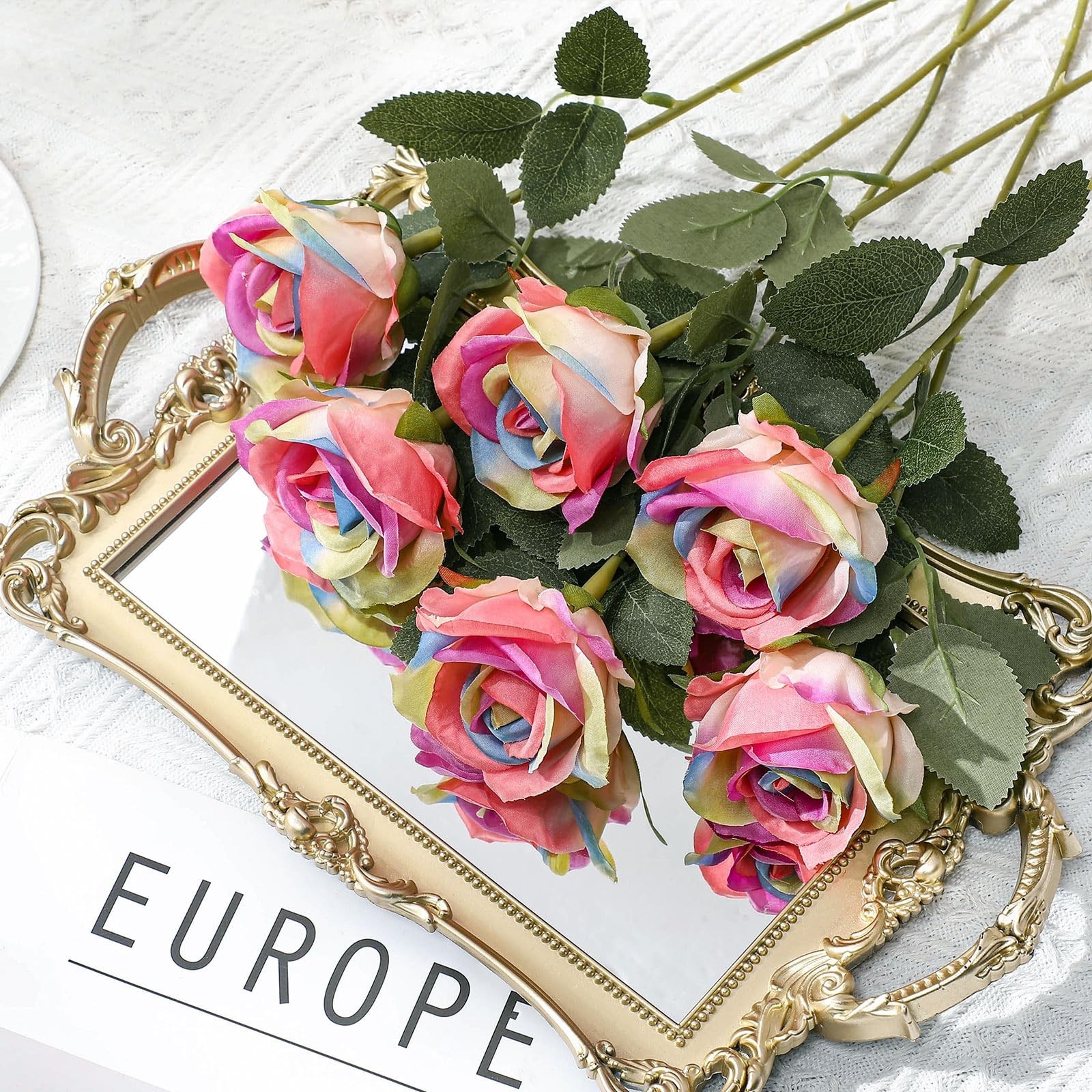 40 Pcs Realistic Silk Fake Roses – Long Stem Artificial Flowers for Wedding, Hom