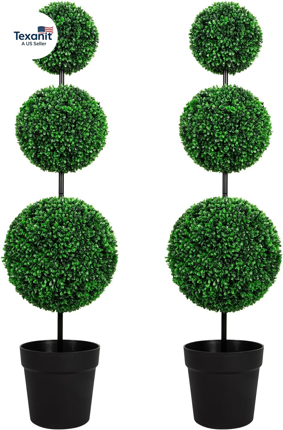 4FT Uv-Resistant Artificial Triple Ball Boxwood Topiary Set of 2, All-Weather Ou