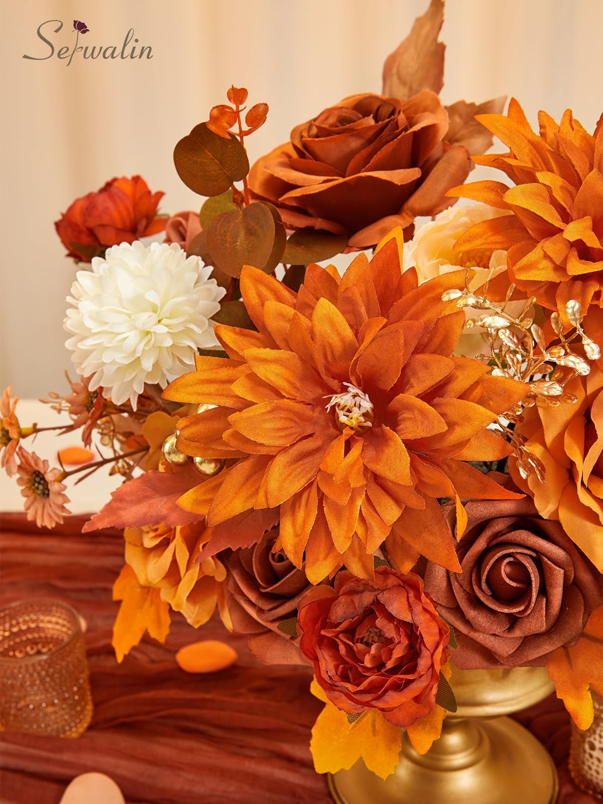 Burnt Orange Artificial Spring Flowers Silk Fake Cake DIY Wedding Decoration