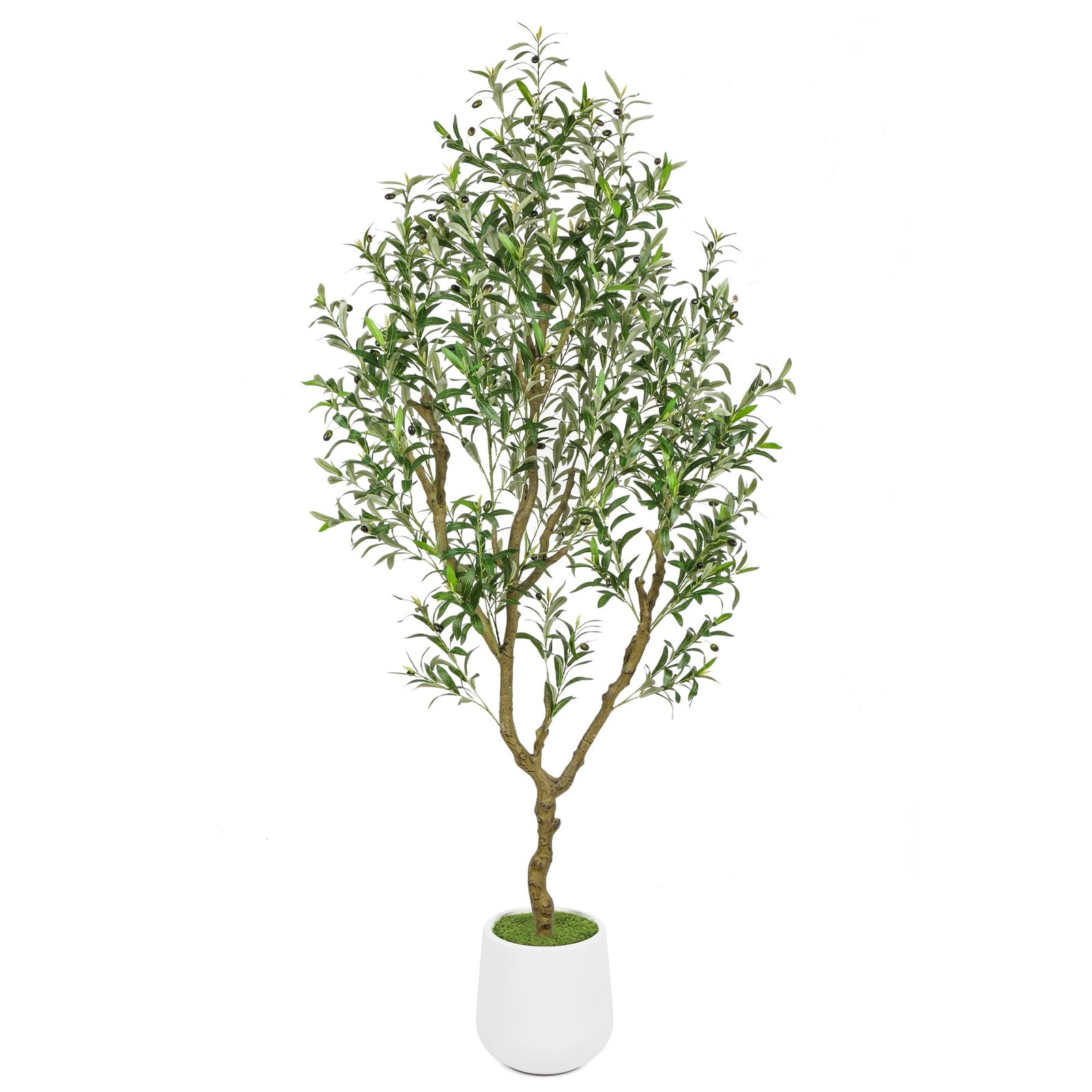 7ft Artificial Olive Tree with White Tall Planter, Realistic Leaves & Fruits …