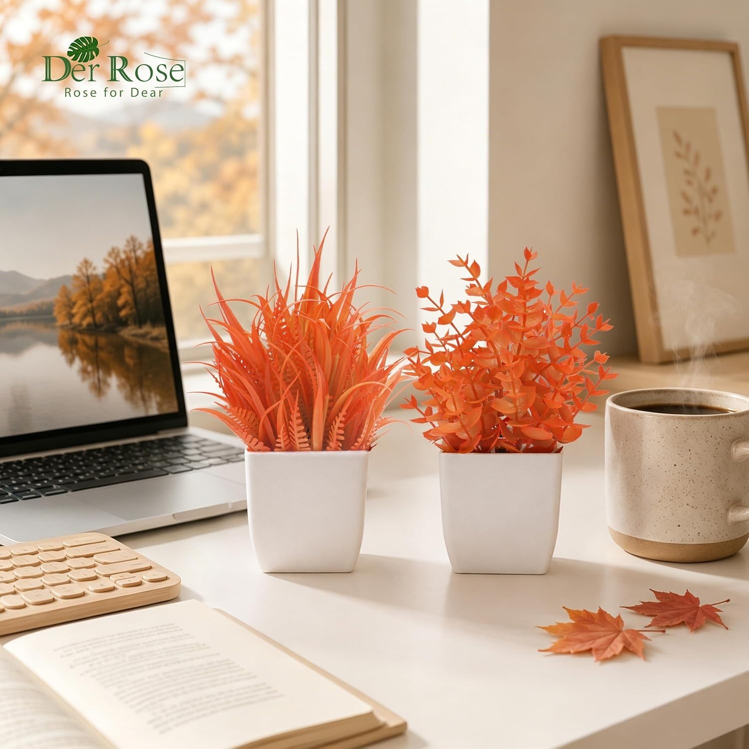Lightweight Maple Red Faux Plants Set for Home Office and Fall Decoration