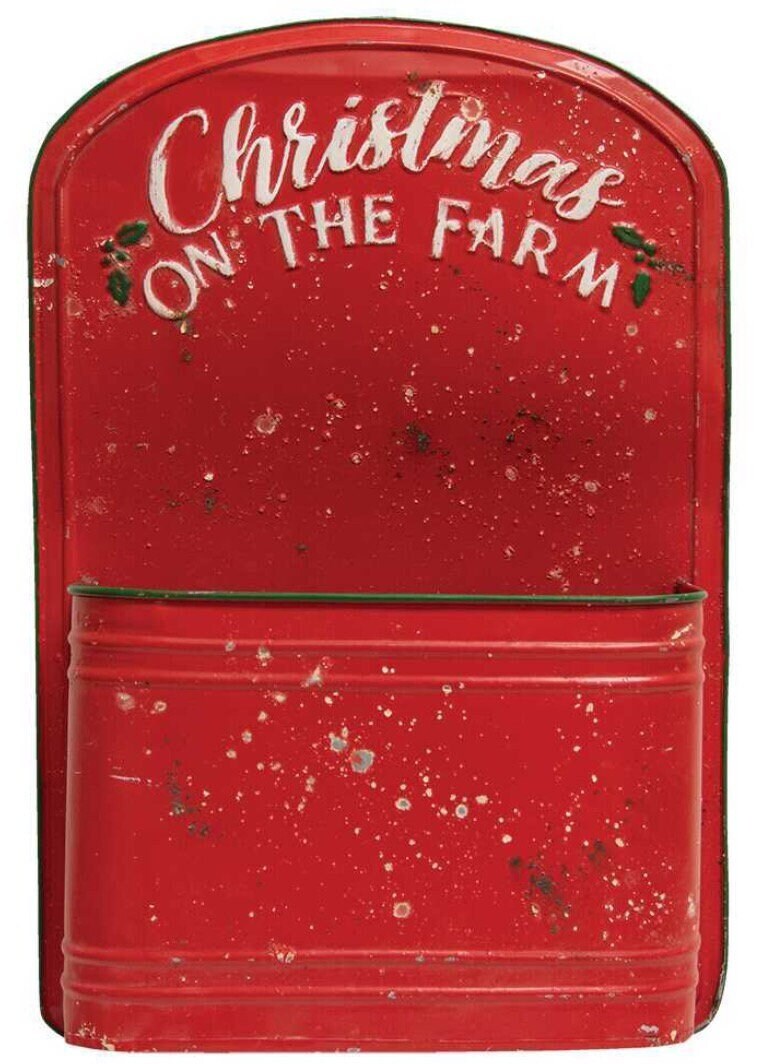 XL Country Farmhouse Red Metal Wall Hanging Christmas on the Farm Door Greeter