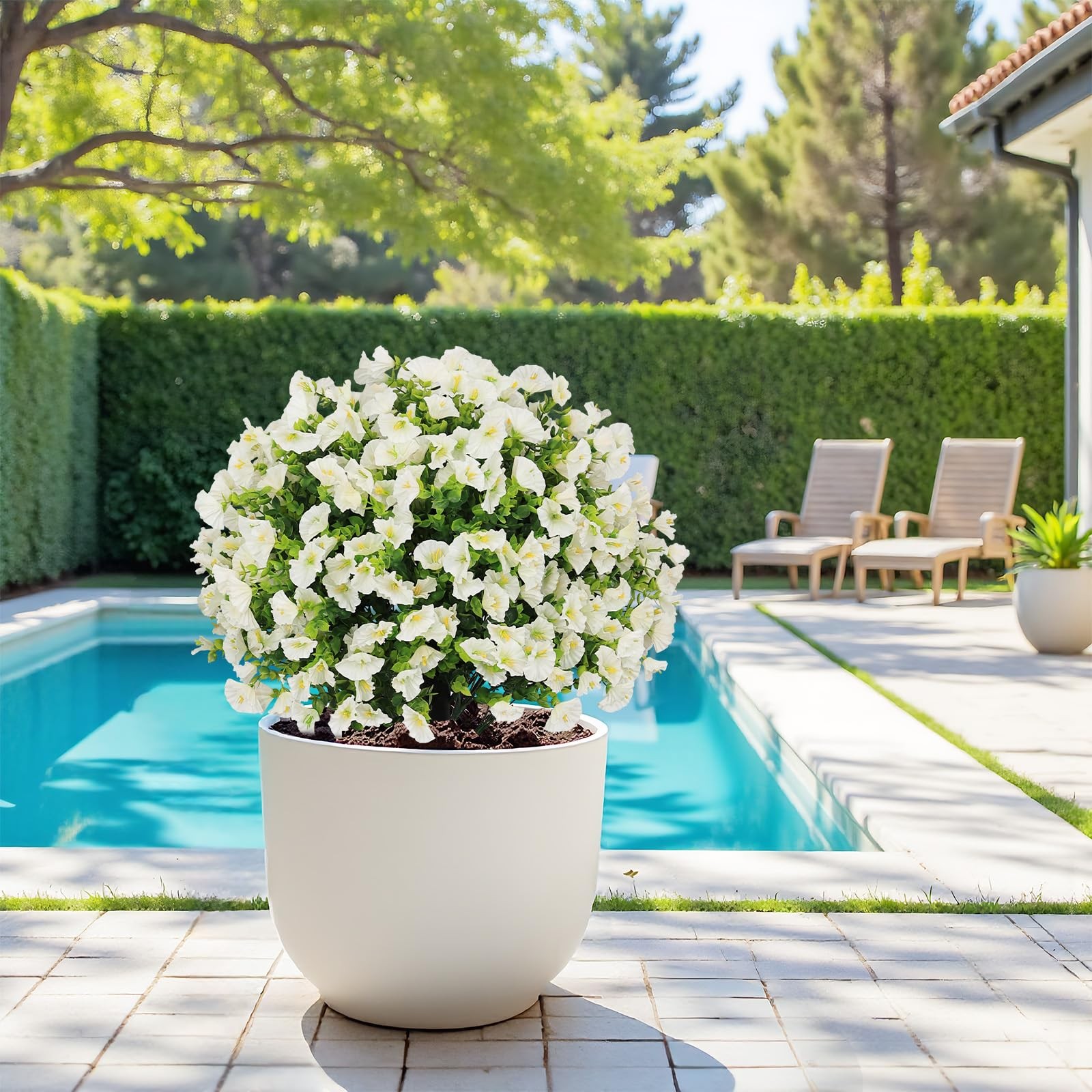 24″ Artificial Potted Plants Outdoor Set of 2, UV Resistant Faux White Flowers