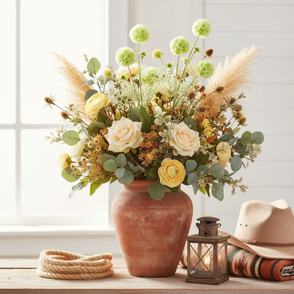Artificial Scabiosa Flower Stems Green White Faux Wildflower Cottage Floral Fill