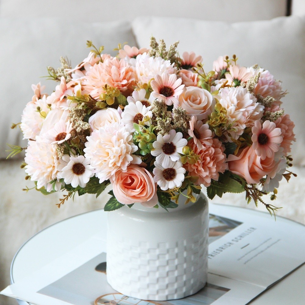 Persian Rose Silk Flower Bouquet 7 Stems for Wedding and Indoor Decoration