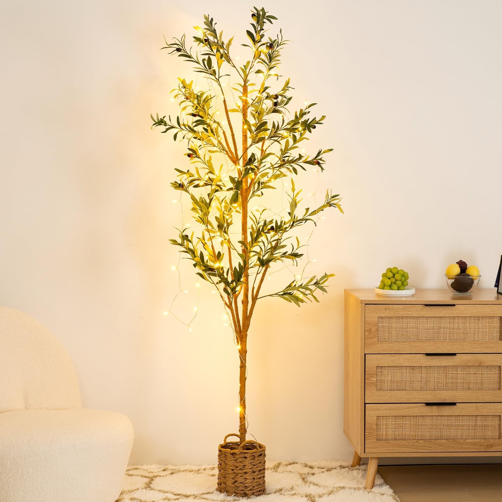 6ft Artificial Olive Tree with LED Fairy Lights, Tall Faux Potted Plant with …