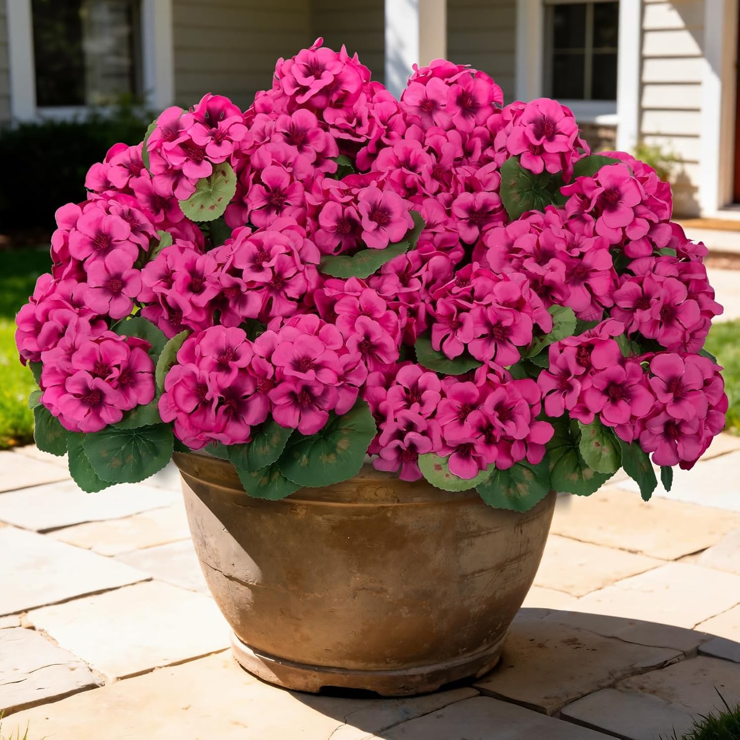 Besteek 8 Pcs 17″ Artificial Geranium Flowers for Outdoors, Fake Silk Flowers UV