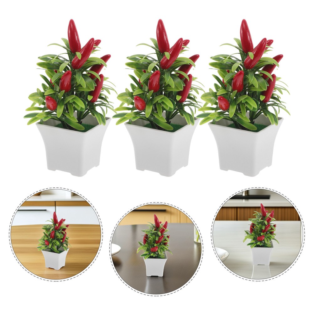 6Pcs Lifelike Artificial Pepper Tree Bonsai Reusable Decor for Office and Home