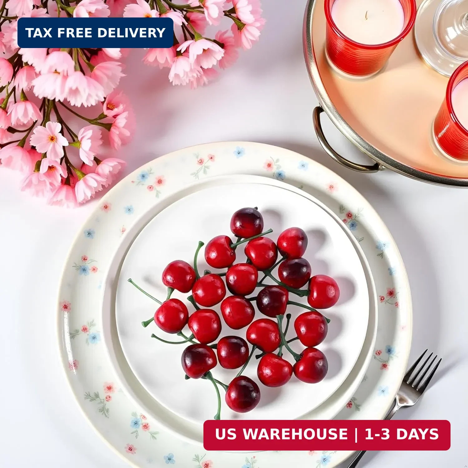 20Pcs Artificial Cherries, Lifelike Cherry Ornament Mini Cherry Model Photograph