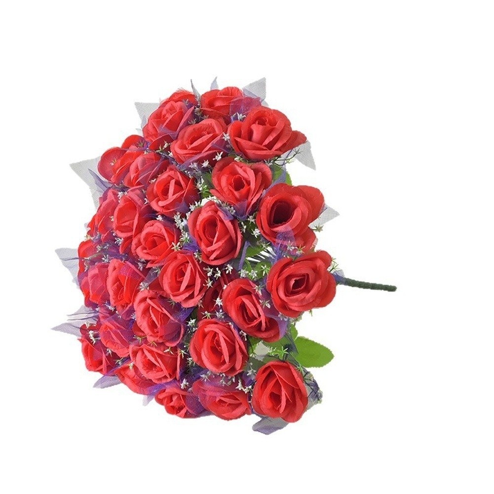 Wedding For Home decor bouquet 36 peach silk roses with purple gauze 43cm tall