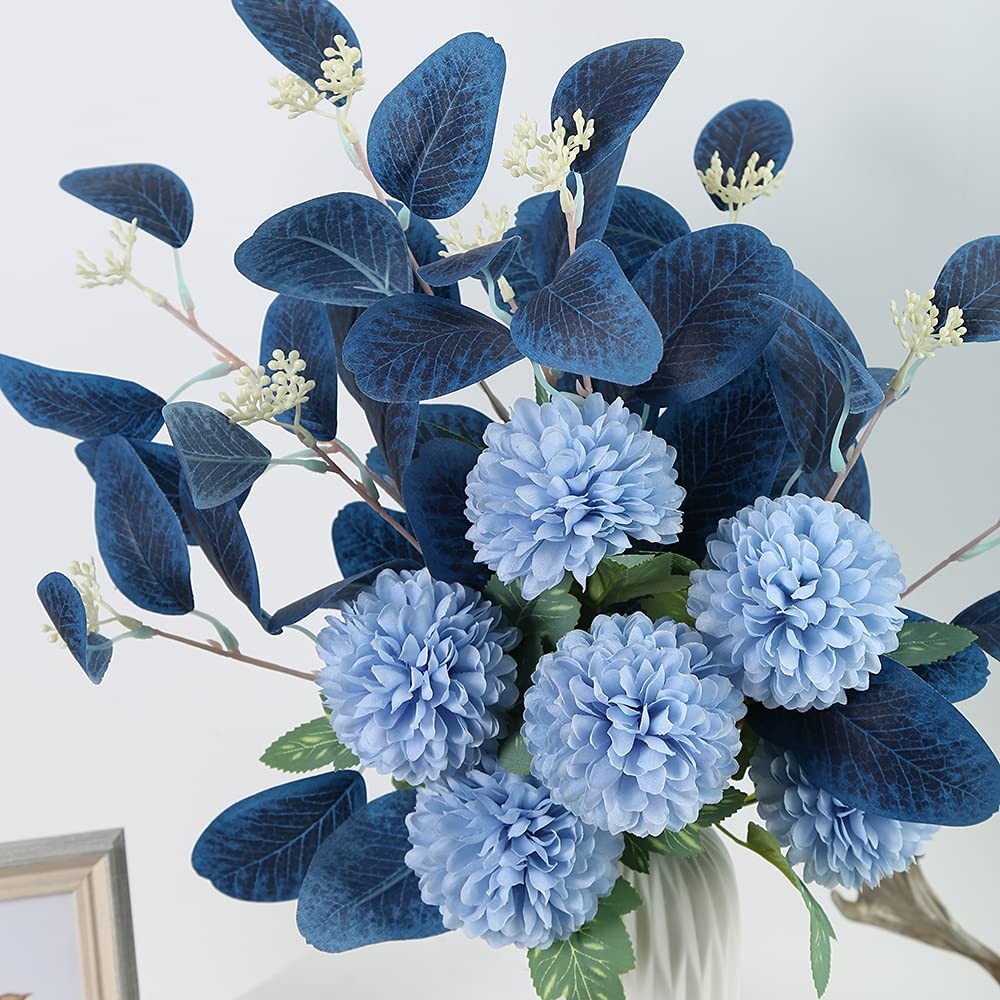Blue Chrysanthemum Silk Flowers for Decoration Faux Flowers Bouquet for Vase …