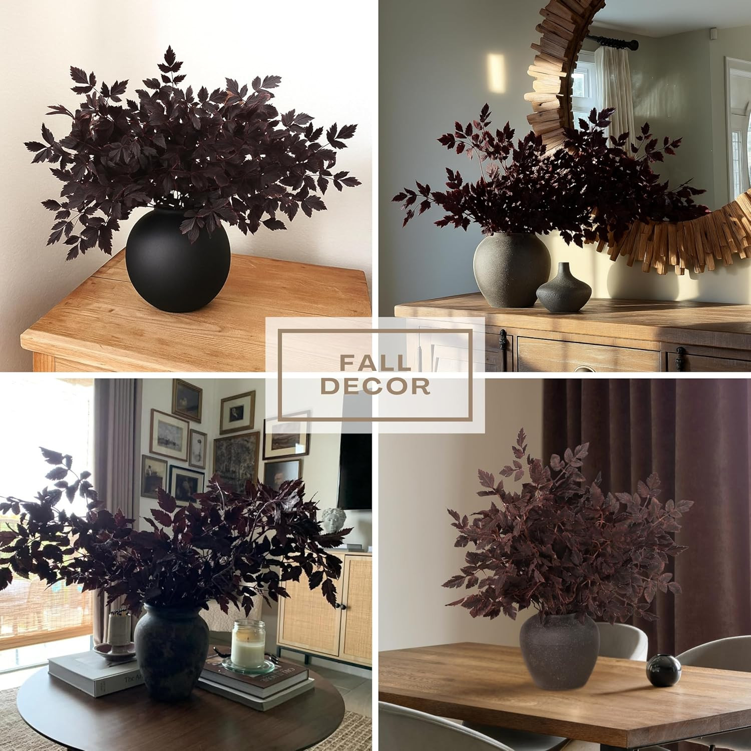 6 Pack Artificial Plum Cimicifuga Leaf Sprays, 24″ Faux Ramosa Branches for Vase