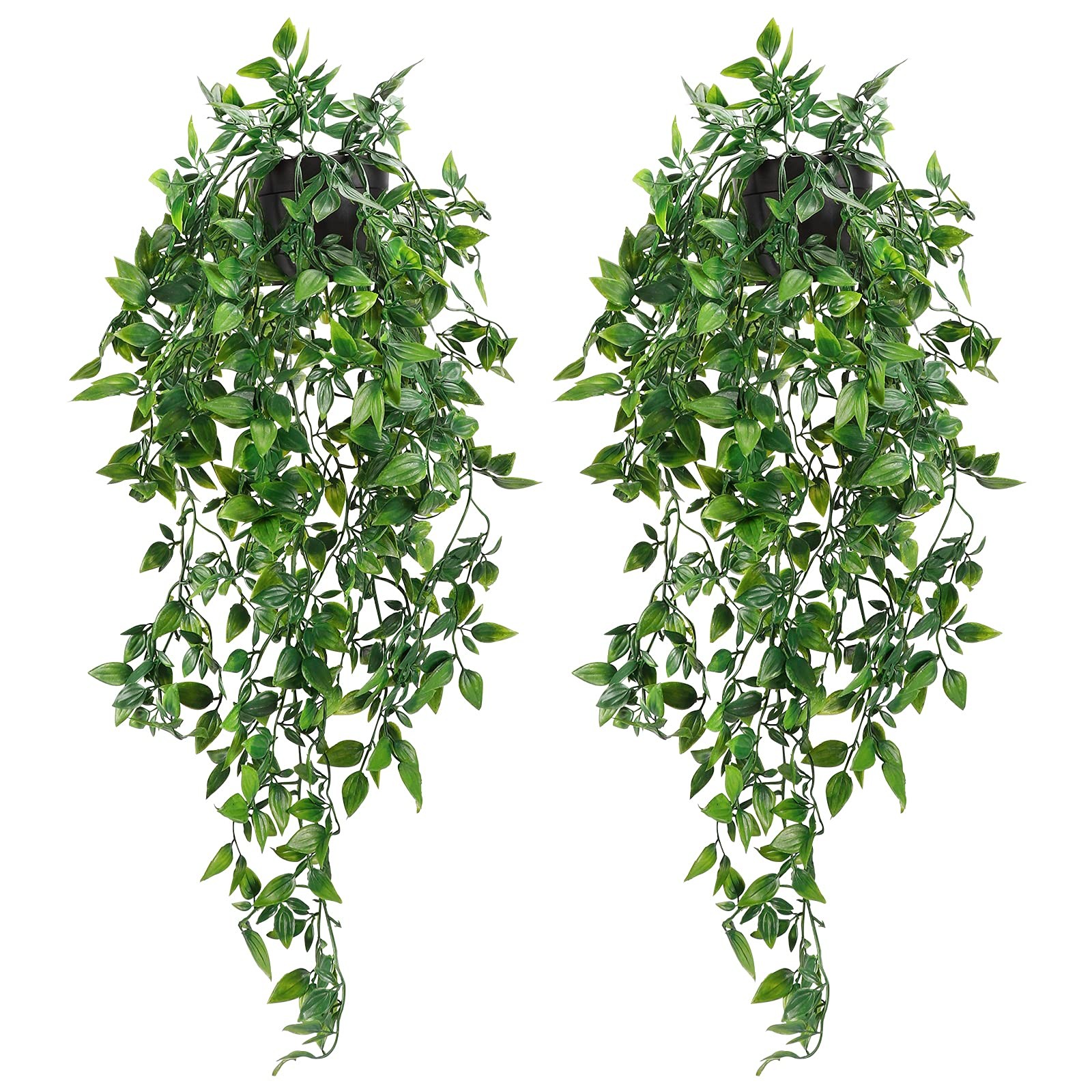 Whonline 2pcs Fake Hanging Plants, Artificial Potted Plants for Indoor Outdoor
