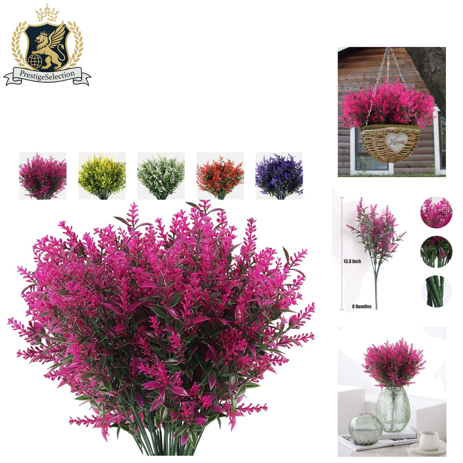 Lifelike Fuchsia Artificial Lavender Flowers Set – 8 Bundles for Cozy Decoration