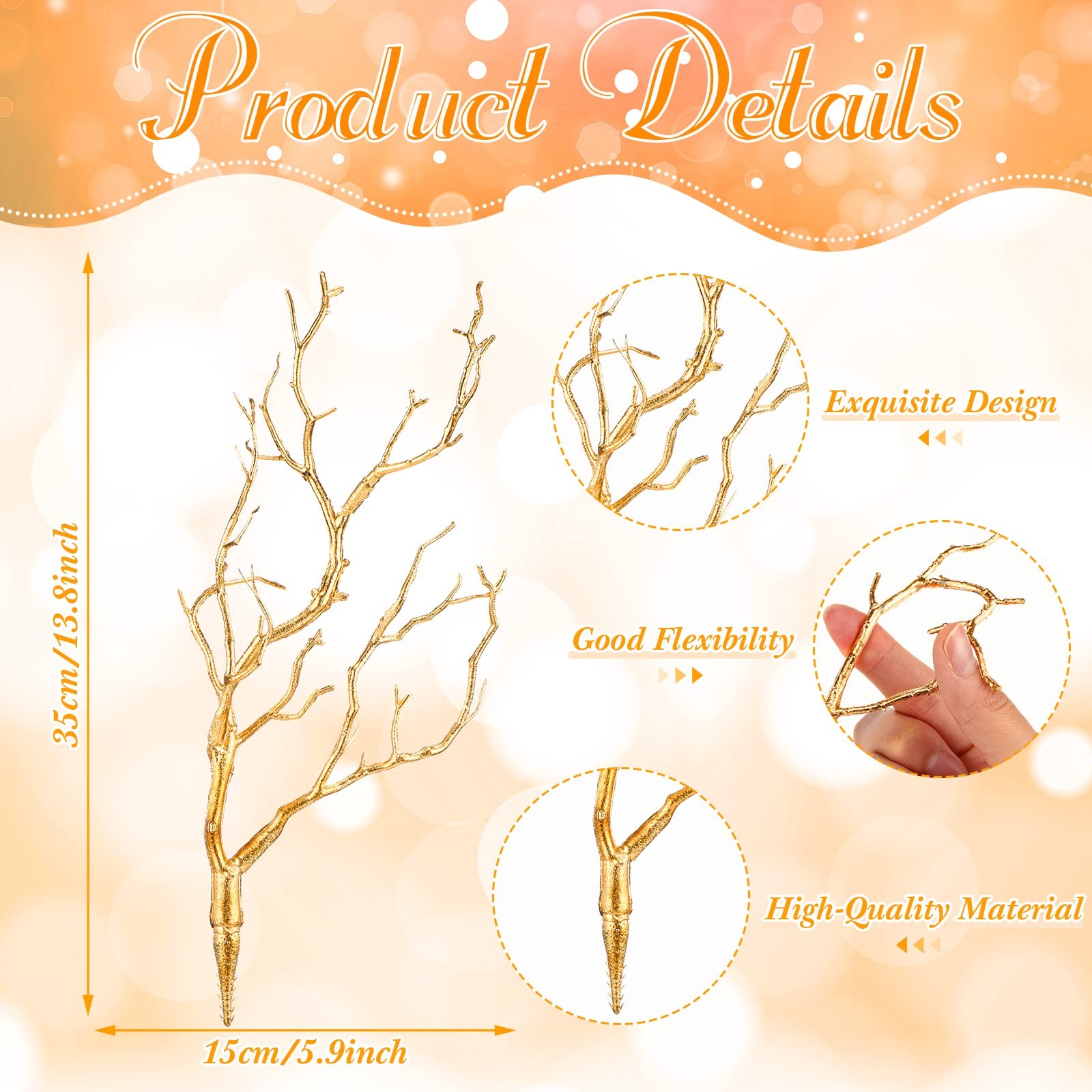 Gold Manzanita Branches 13.8 Inch 10 Pieces Artificial Tree Twigs Decor