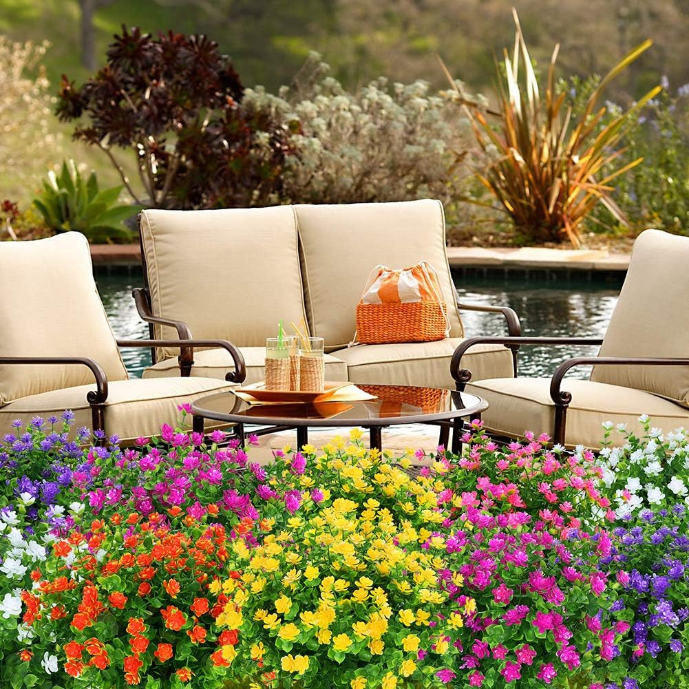 Artificial Flowers Fake Outdoor UV Resistant Boxwood Plants Shrubs 4 Pack, Faux