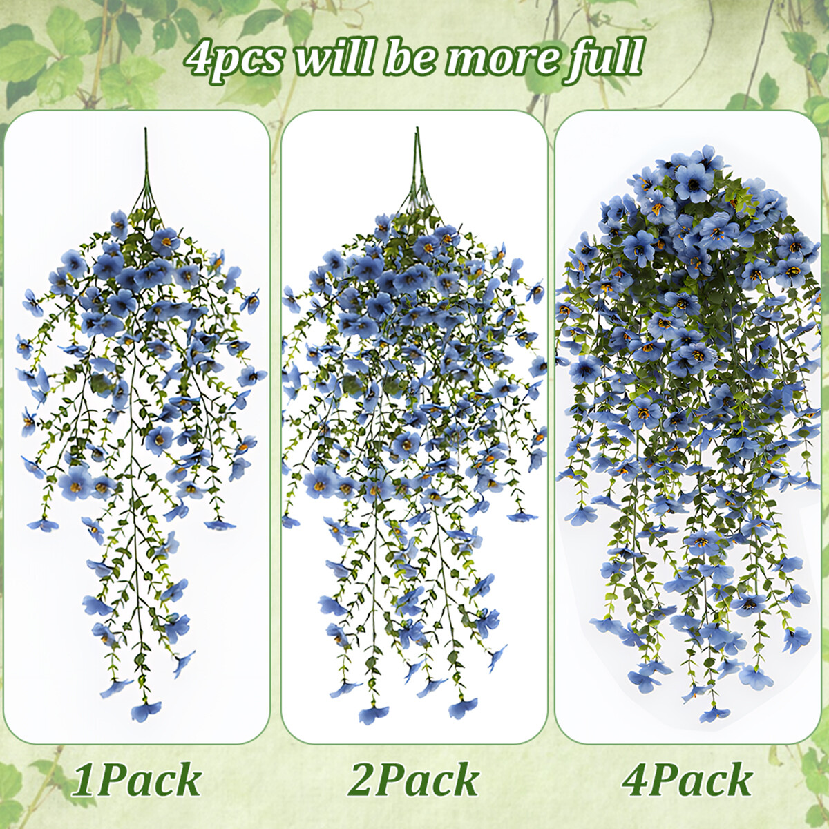 4Pcs Artificial Flowers, Plastic Plants for Outdoor Indoor Hanging Decoration