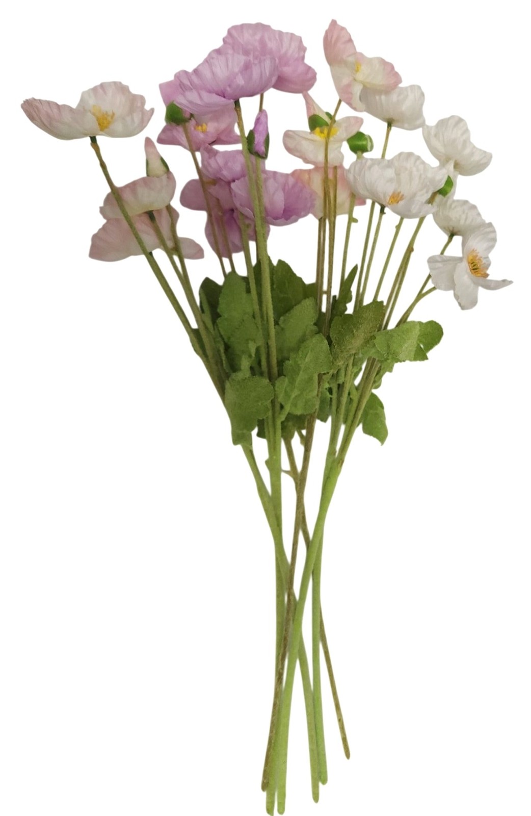 Artificial Silk Poppy Flowers Lavender White Pink Faux Wildflower Bouquet 6 Stem
