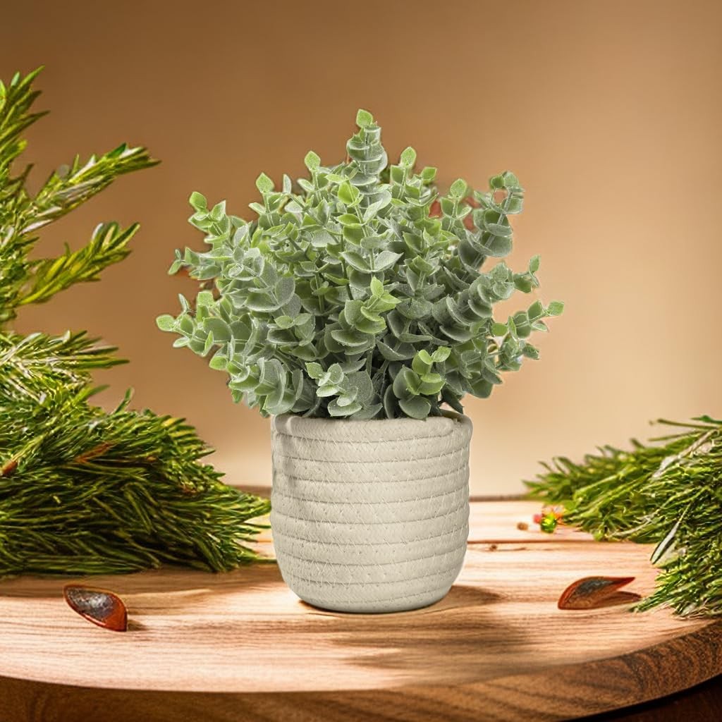 Artificial Eucalyptus Potted Plant Weave Basket Tabletop Indoor Greenery
