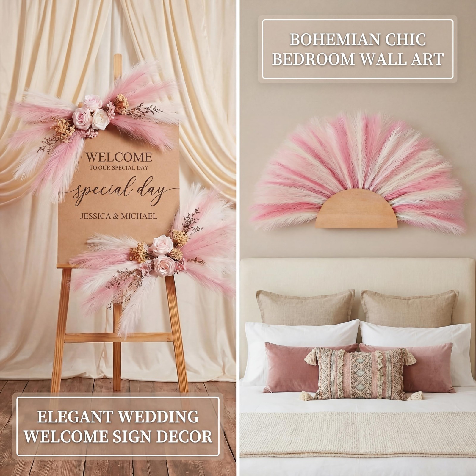 Pampas Grass Decor 30pcs 21.7 Inch, Faux Pampas Grass (White/Pink/Rose Red), …