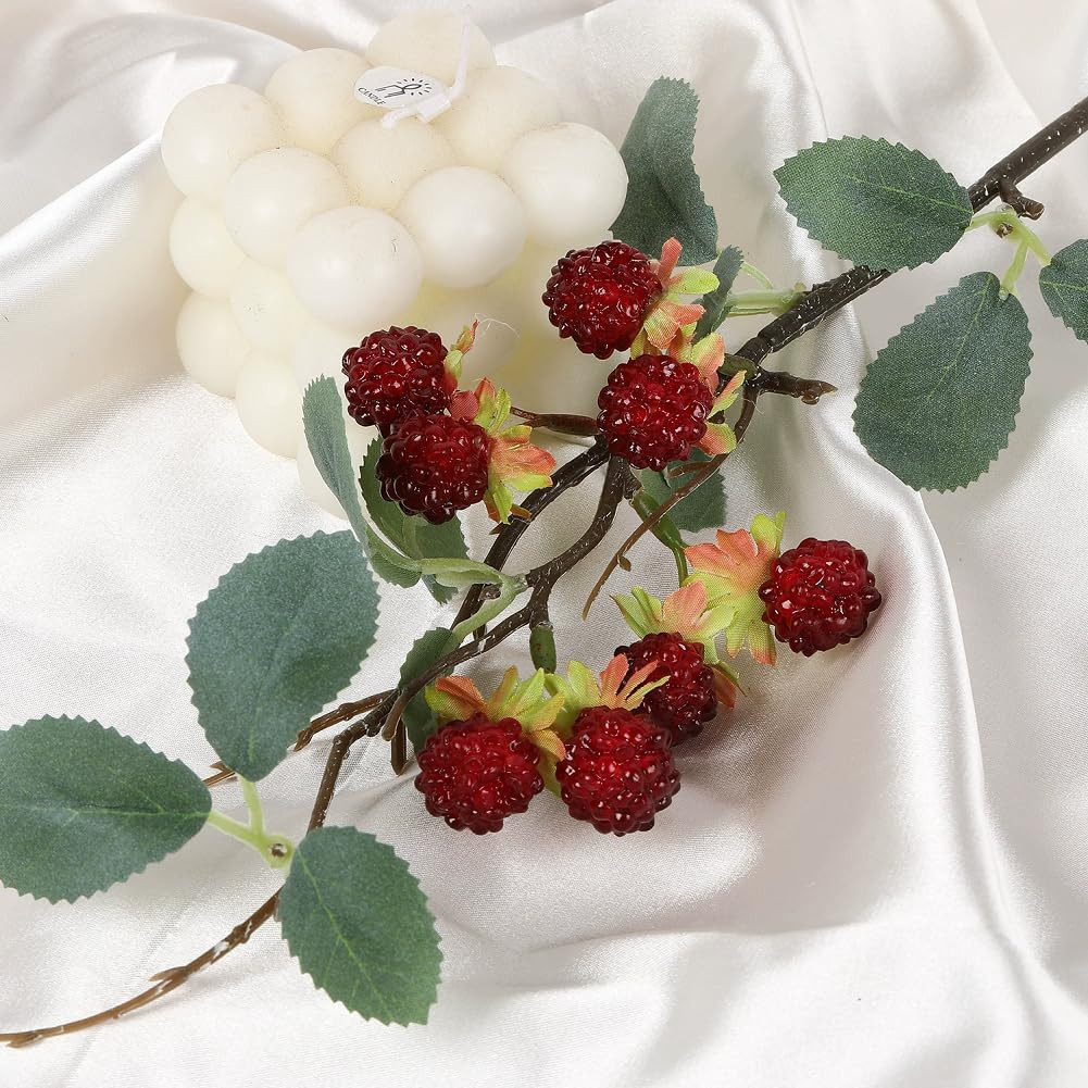 7Pcs Artificial Raspberry Plant Stems 15.7” Simulated Berry Bouquet for Home…