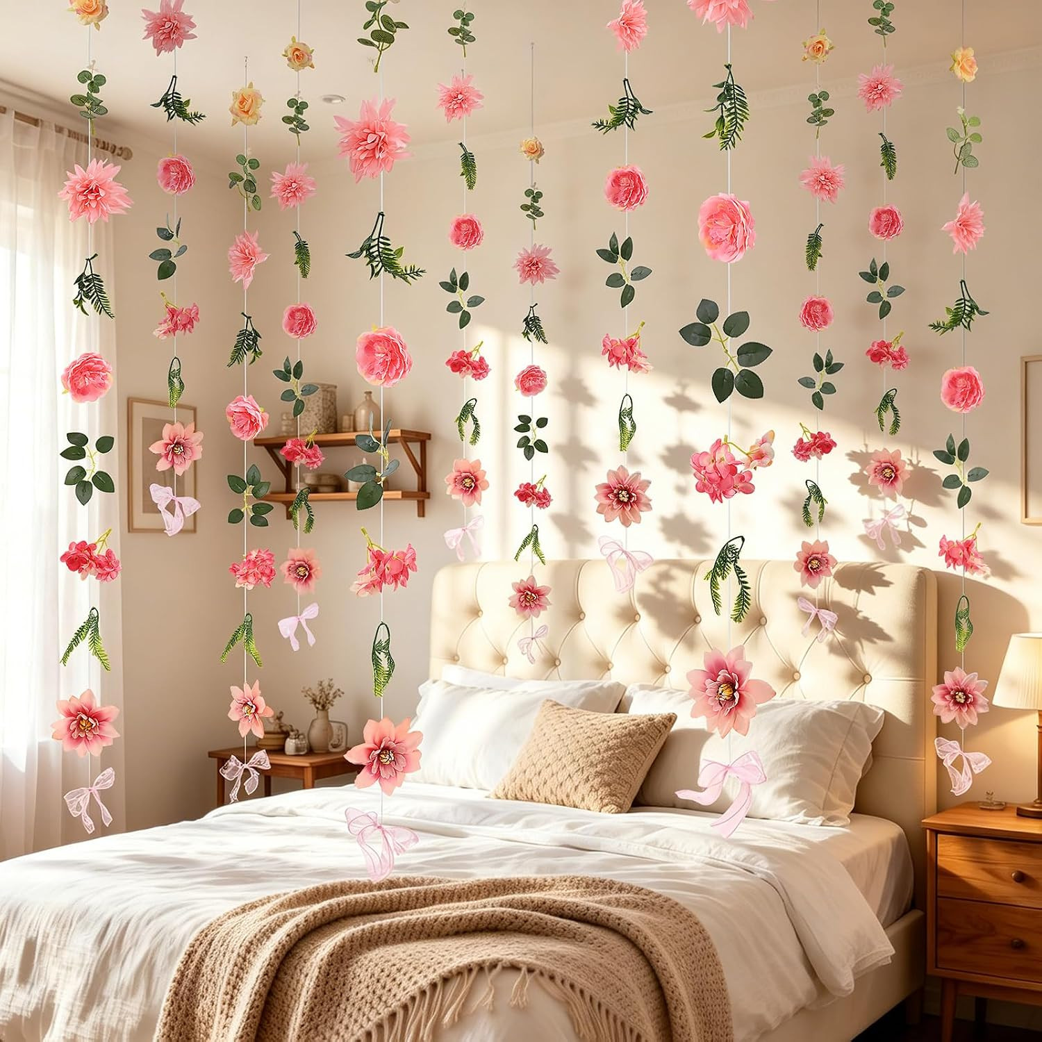 12Pcs 72Ft Wildflower Garland with Bow Hanging Flower Wall Backdrop | Silk Artif