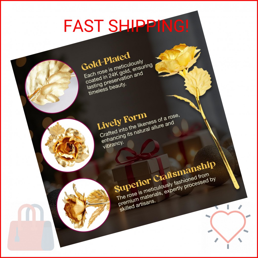 24k Gold Rose with Luxury Gift Box – 10-inch Golden Rose Metal Single Roses and