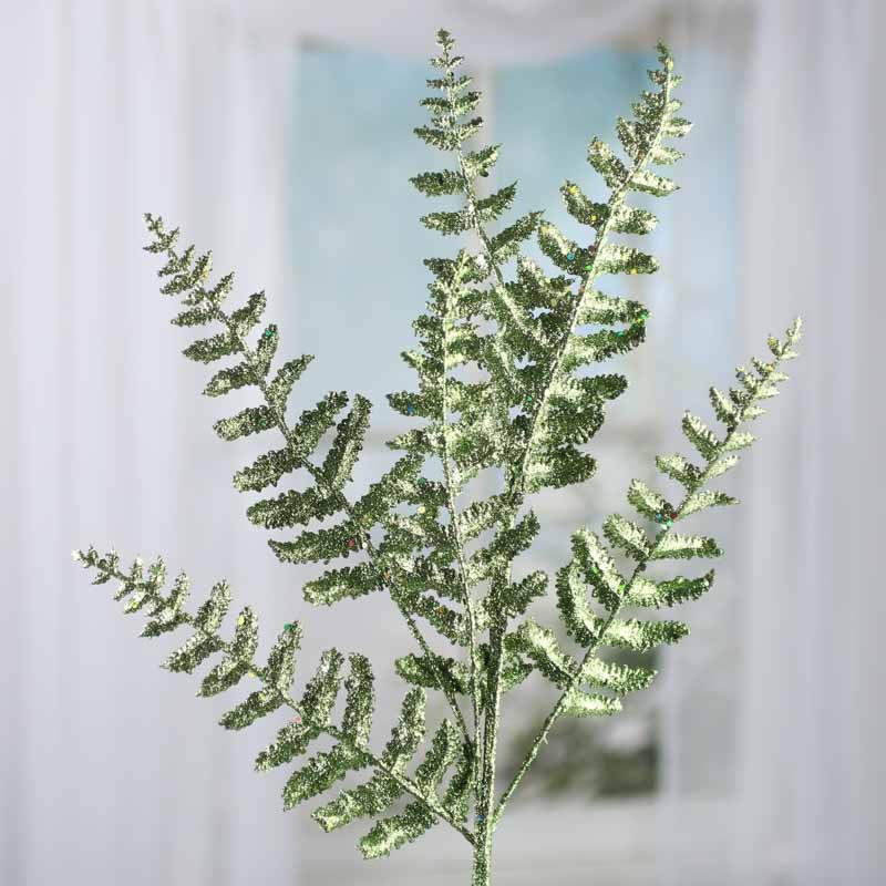 Metallic Sparkling Green Artificial Fern Sprays