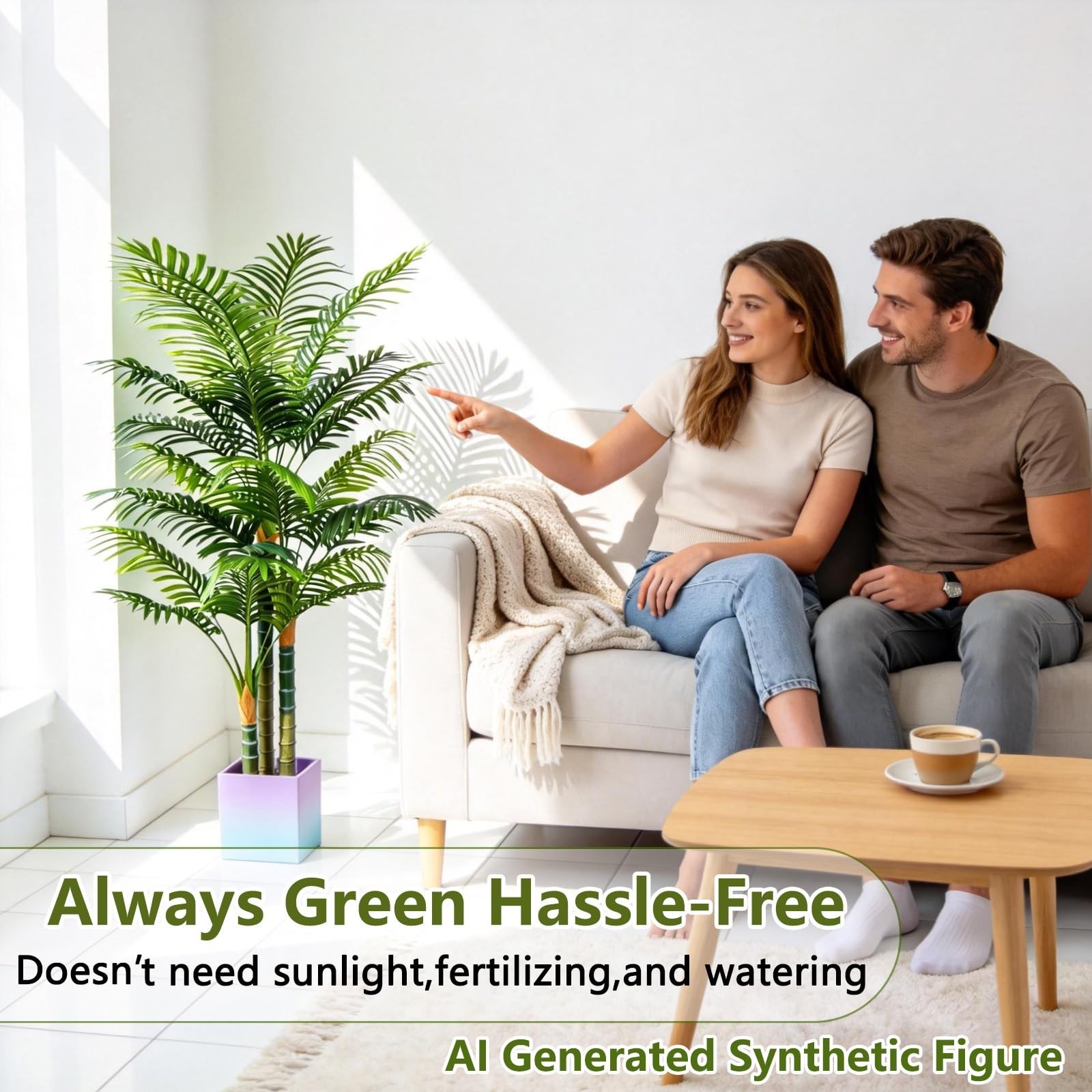 4FT Tall Faux Palm Tree – Large Artificial Plant with 3 Textured Trunks, Indoor