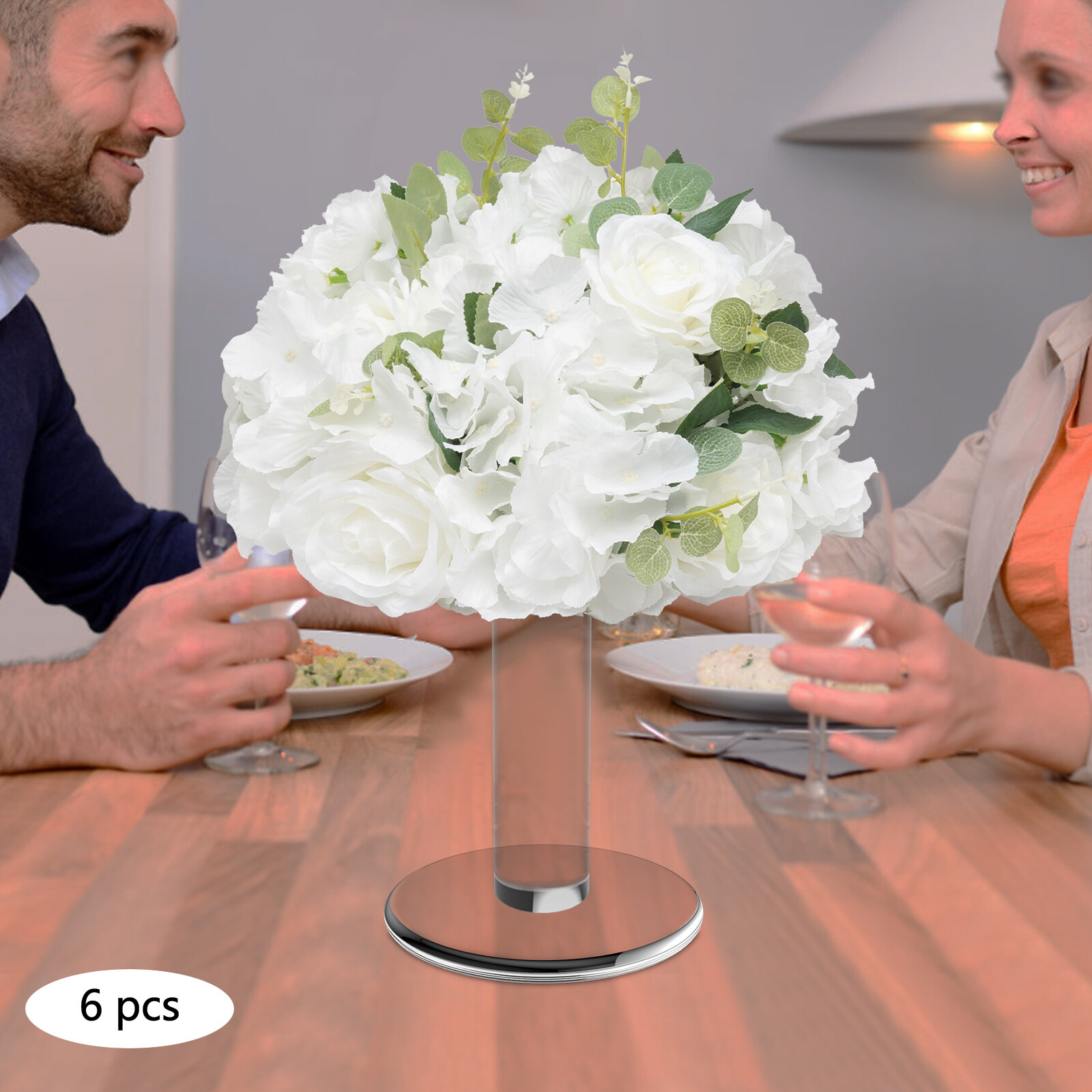 6 Pc White Artificial Rose & Hydrangea Flower Balls for Centerpieces Home Decor