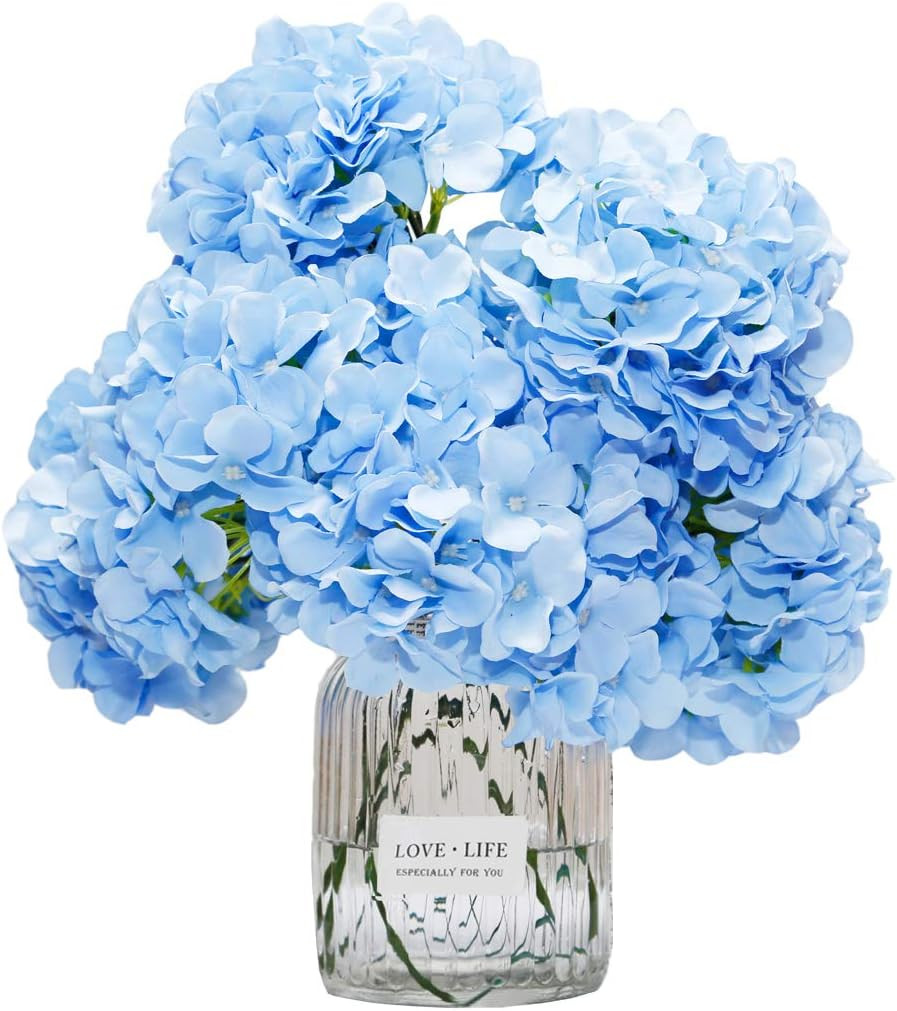 Artificial Hydrangea Silk Flower Heads with Stem Fake Blue Hydrangea Bigger Flow