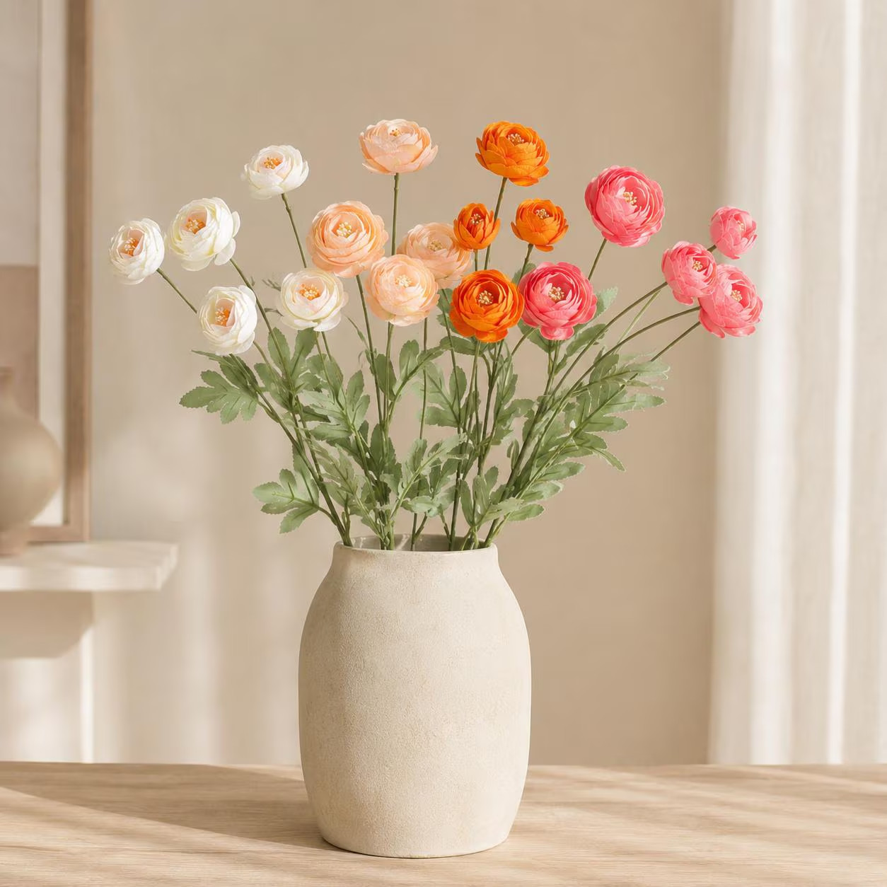 5 Pack Mixed Color 4-Head Artificial Flower Stems Faux Floral Bundle Decor
