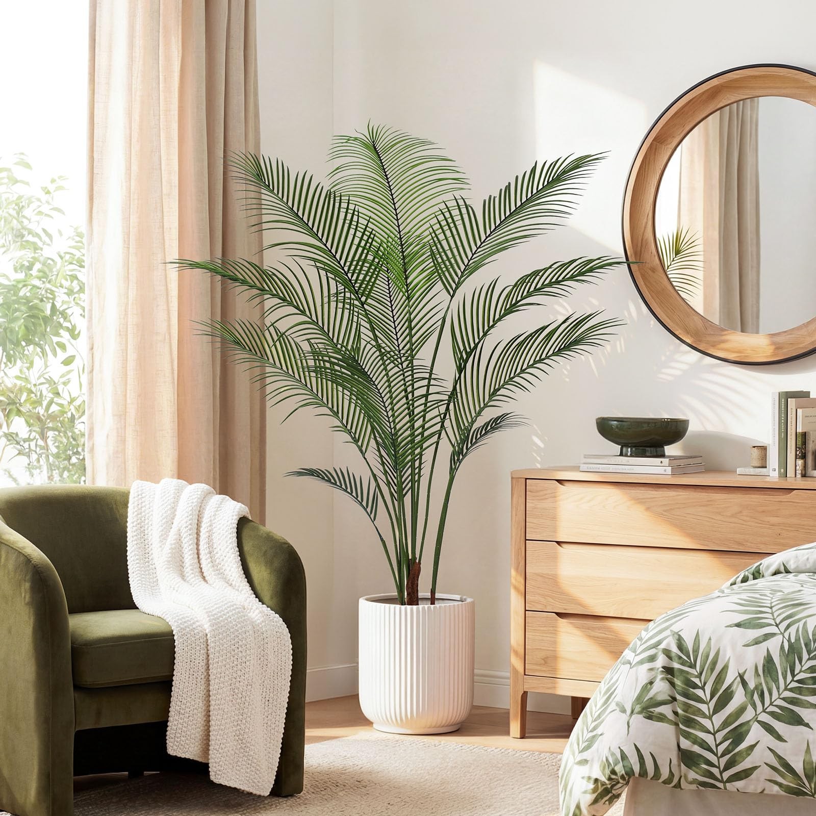 Artificial Golden Cane Palm Tree 5FT Tall Faux Palm Tree Fake Plants Faux Tro…