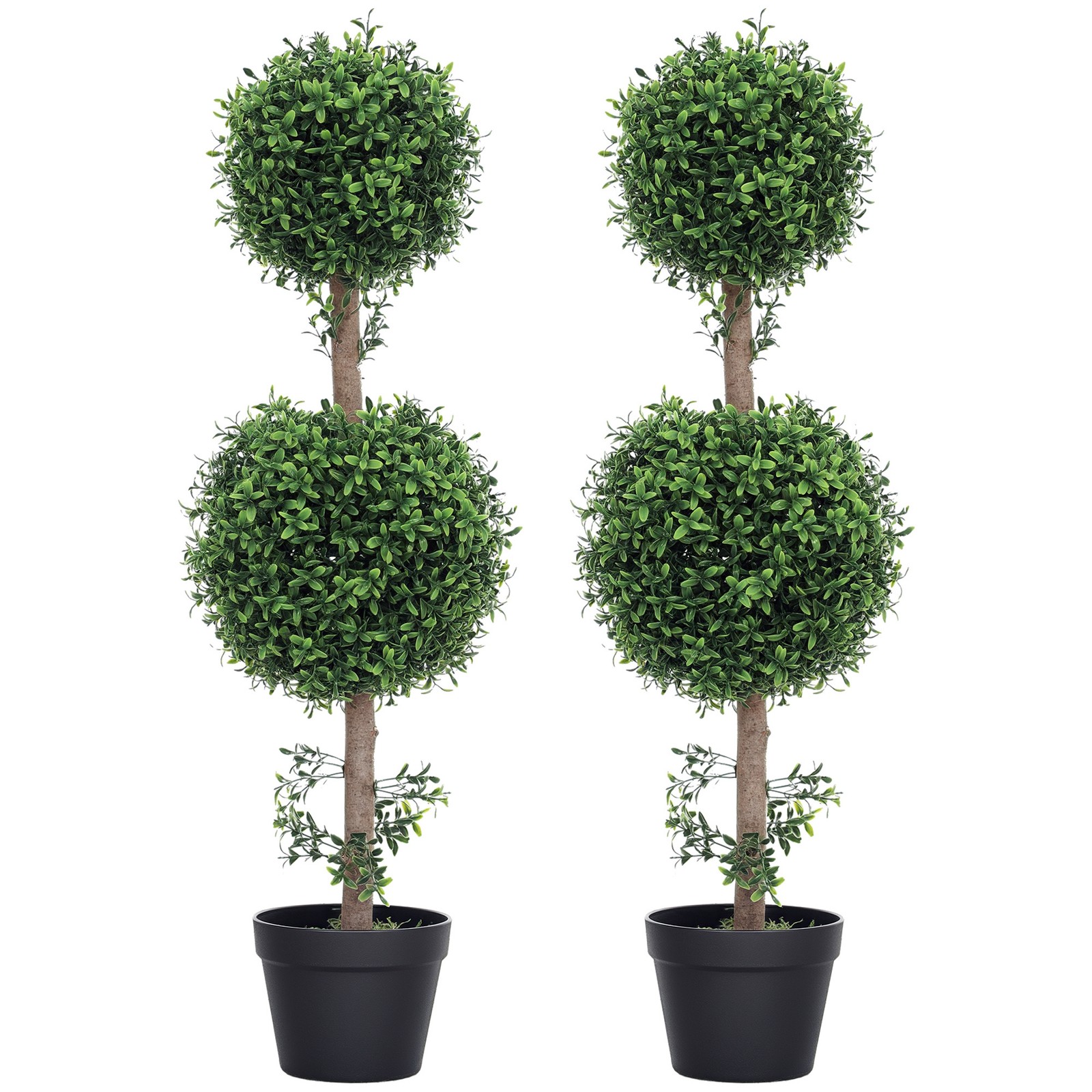 Set of 2 Decorative Artificial Plants Boxwood in Pot, 36 Inch