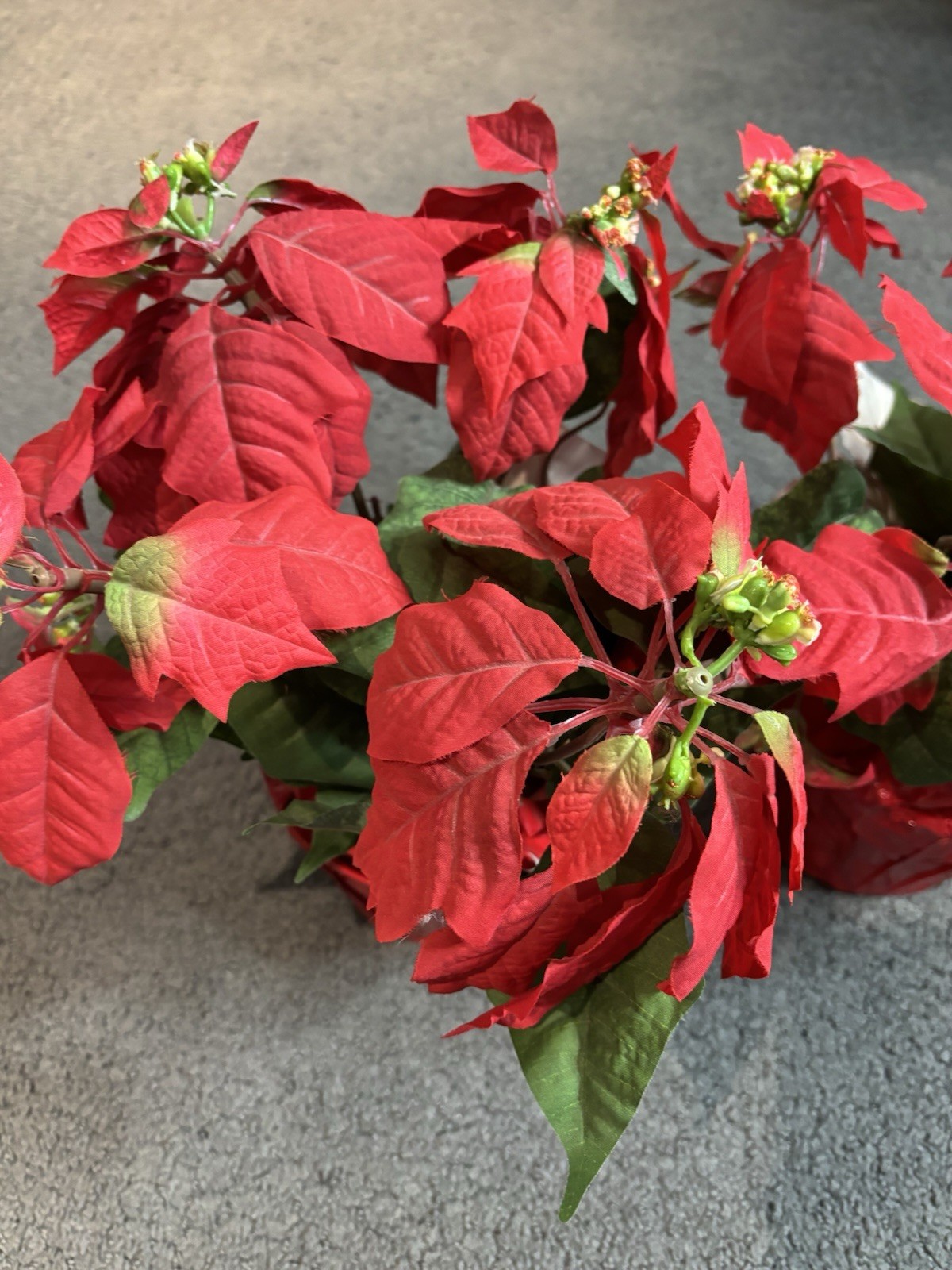 Set of 2 Vintage Poinsettias Artificial Faux Christmas Floral Stems 14”