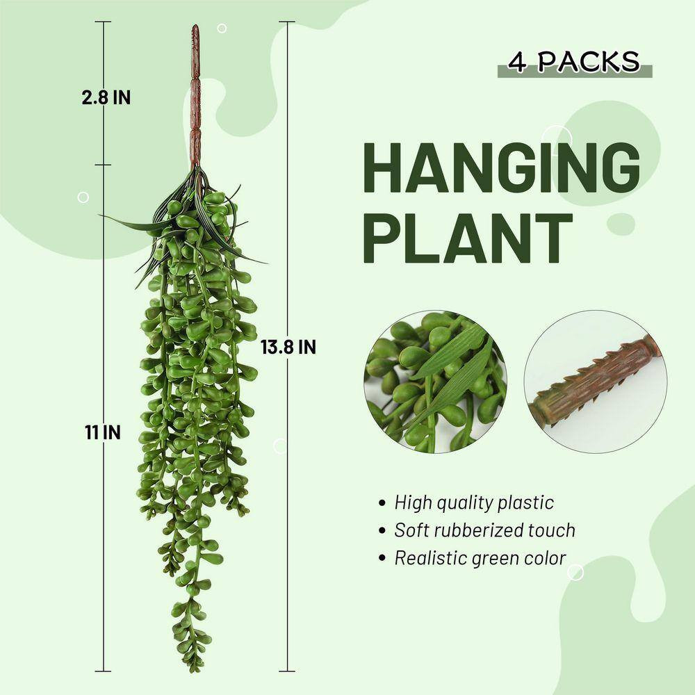 4-Pcs 13.8In Green Indoor/Outdoor Artificial Hanging String of Pearls Plant for
