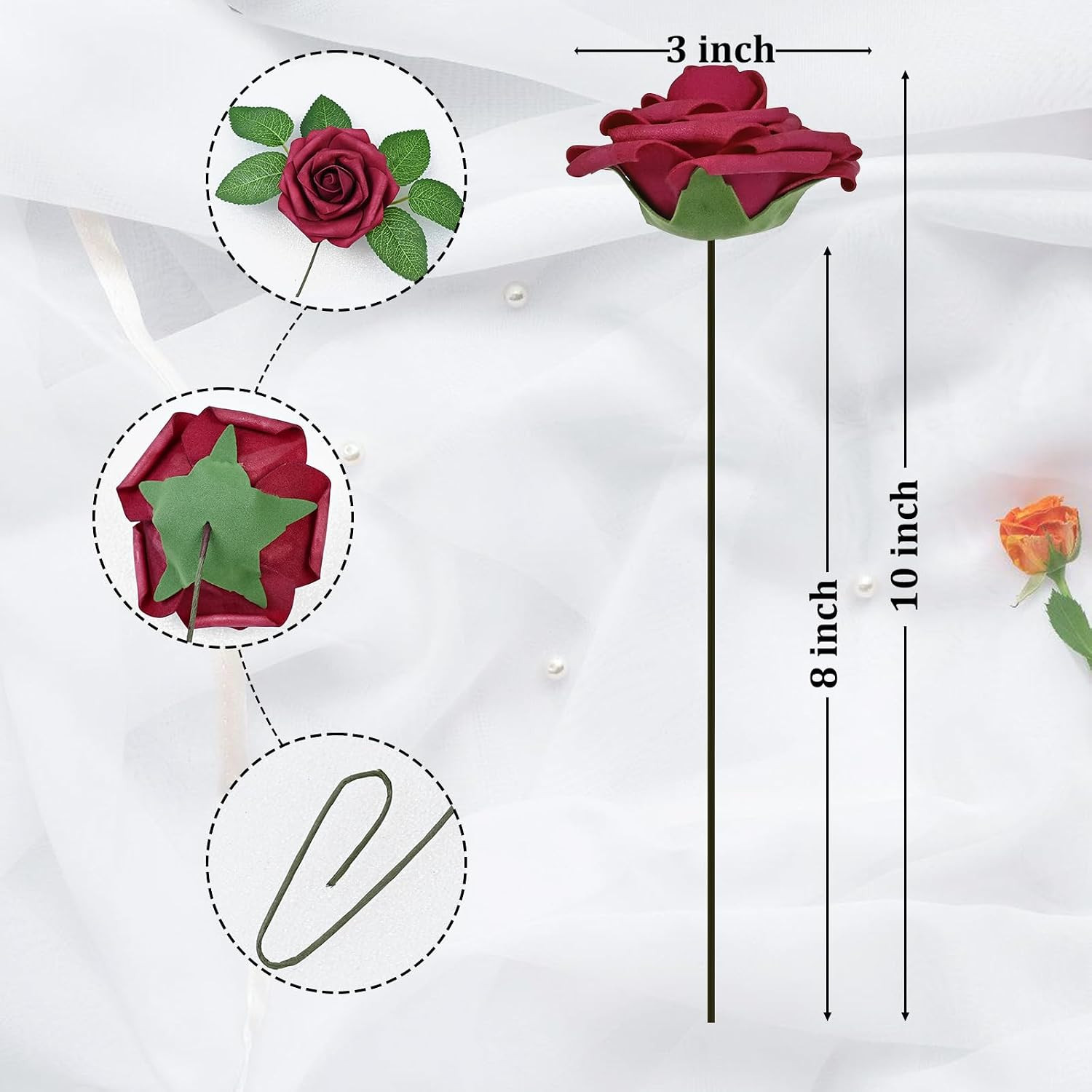 9 Pcs Artificial Flowers Fake Rose with Stems – Red Real Touch Foam Roses for DI