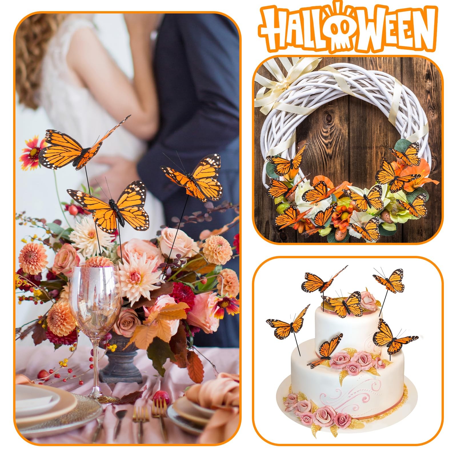 72 Pcs Halloween Monarch Butterfly Decorations for Crafts 4 Size Artificial F…