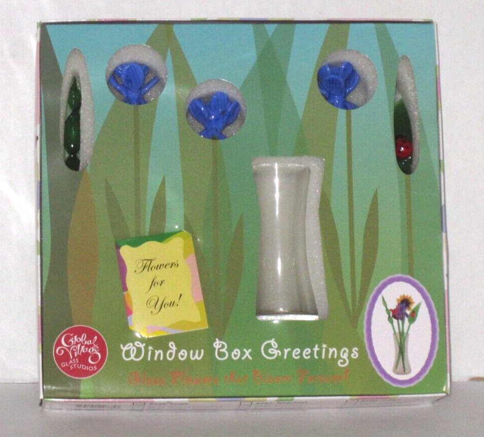 Global Village Glass Studios Window Box Greetings Flower Bouquet IRISES #735 NEW