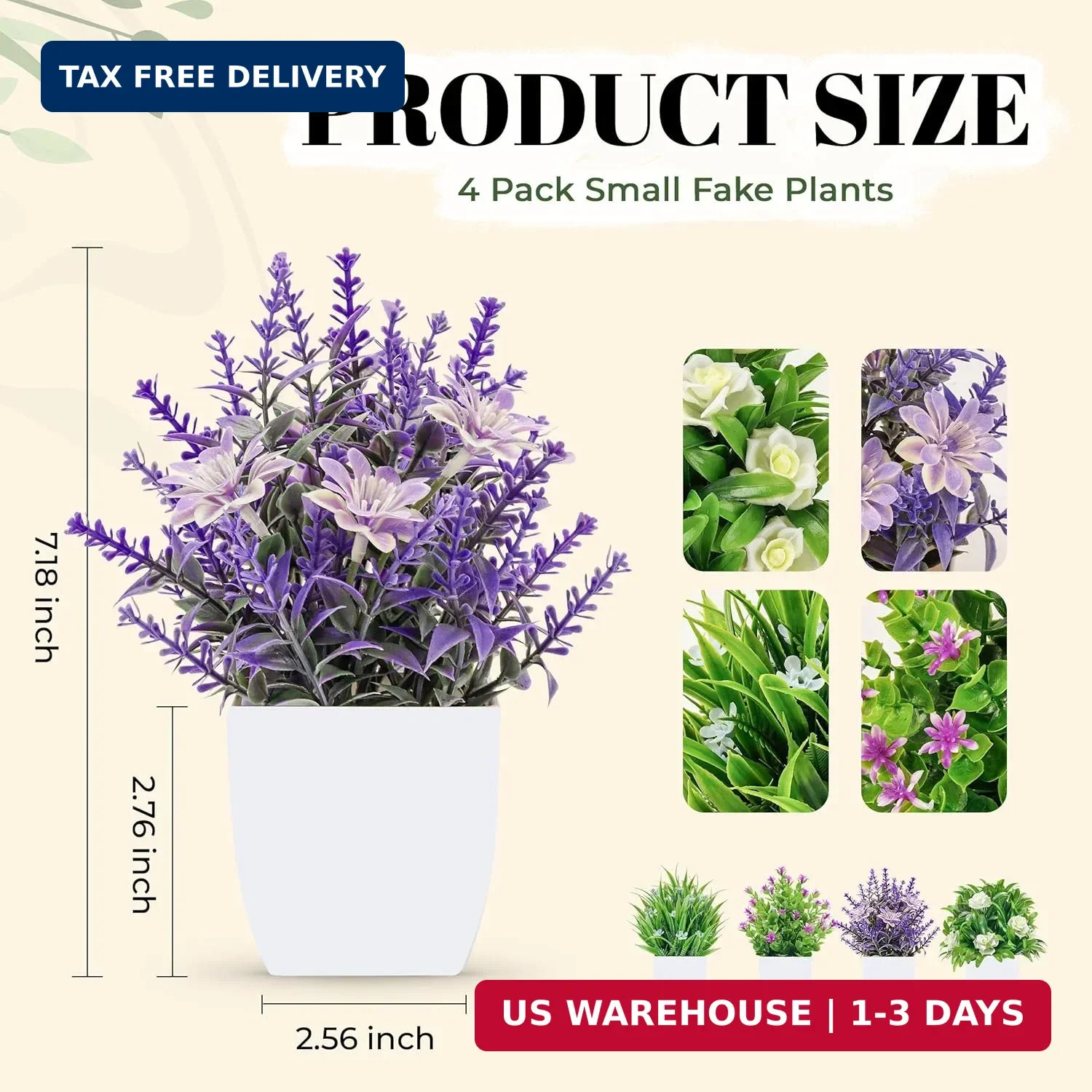 Der Rose 4 Pack Small Fake Flowers Plants Spring Decorations for Centerpiece Tab