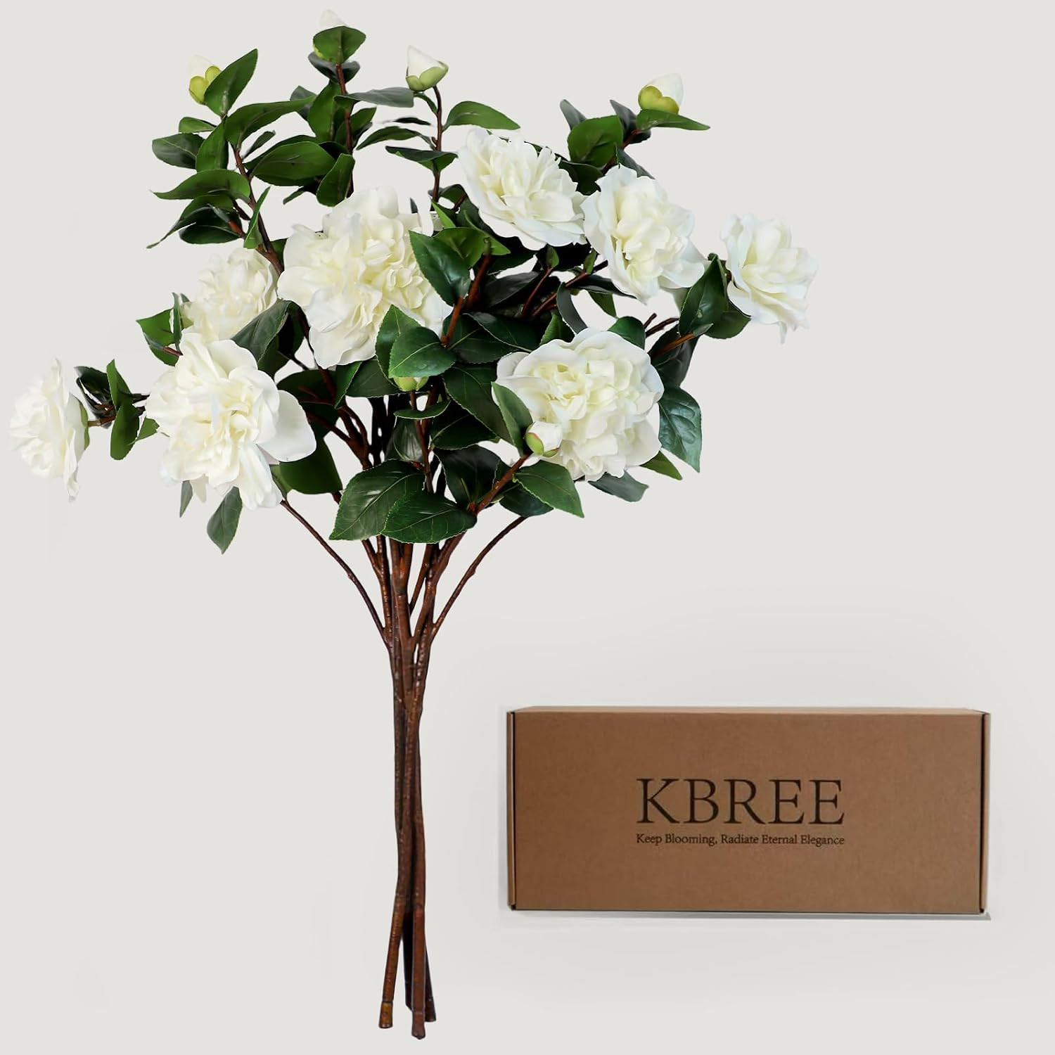 26” Faux White Camellia Flowers – 4Pcs Long Stems for Weddings & Decor